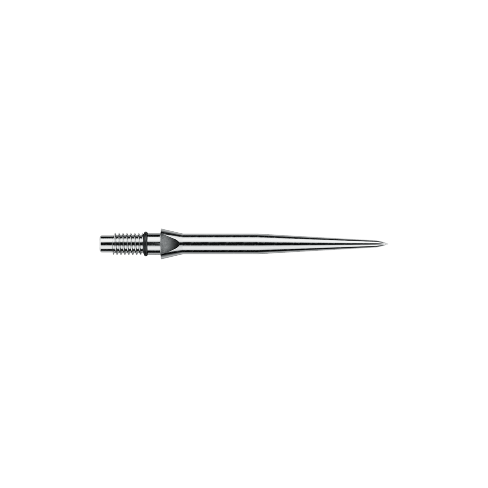 Zu sehen sind Winmau Switch Point Smooth Silver Effect Steeldartspitzen mit 26 mm Länge. Die Spitzen sind silberfarben und glänzend ausgeführt.