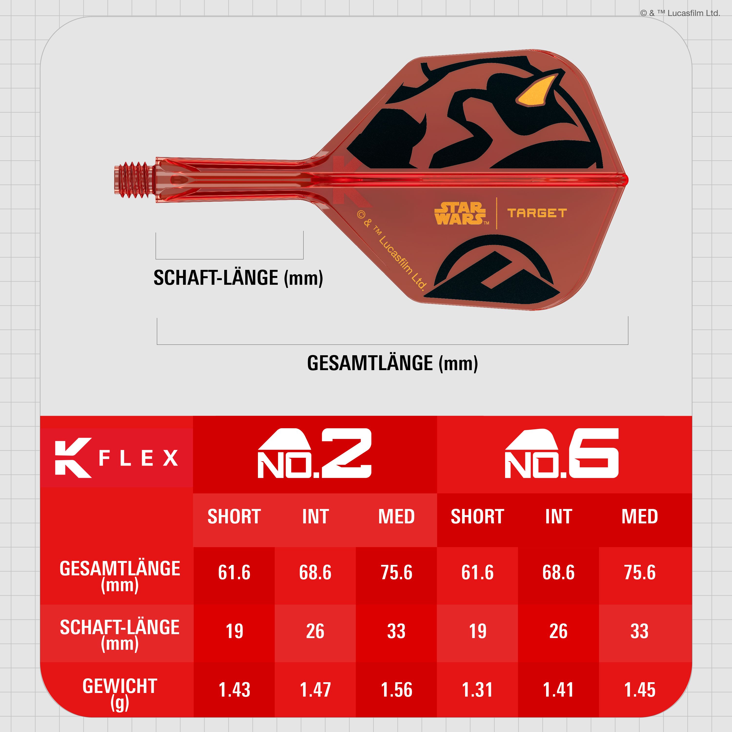 Target Star Wars K-Flex Darth Maul No6 Flights Das Bild zeigt die Target Star Wars K-Flex Darth Maul No6 Flights. Die Dartflights sind im Stil von Darth Maul aus Star Wars gestaltet.
