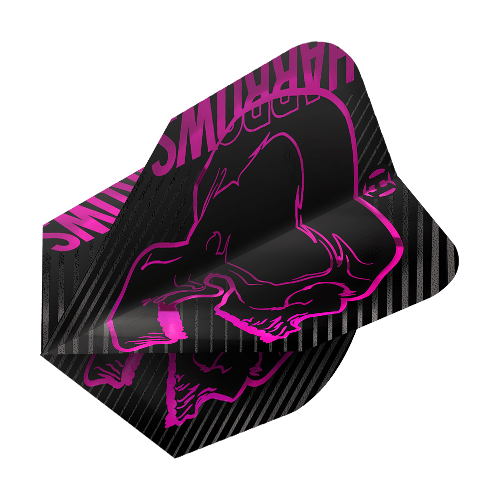 Harrows Rage Pink No6 Flights Dies ist ein Dartflight des Modells „Harrows Rage Pink No6“. Das Design ist schwarz mit einem auffälligen pinken Totenkopf und den Worten „Harrows“ in Pink.