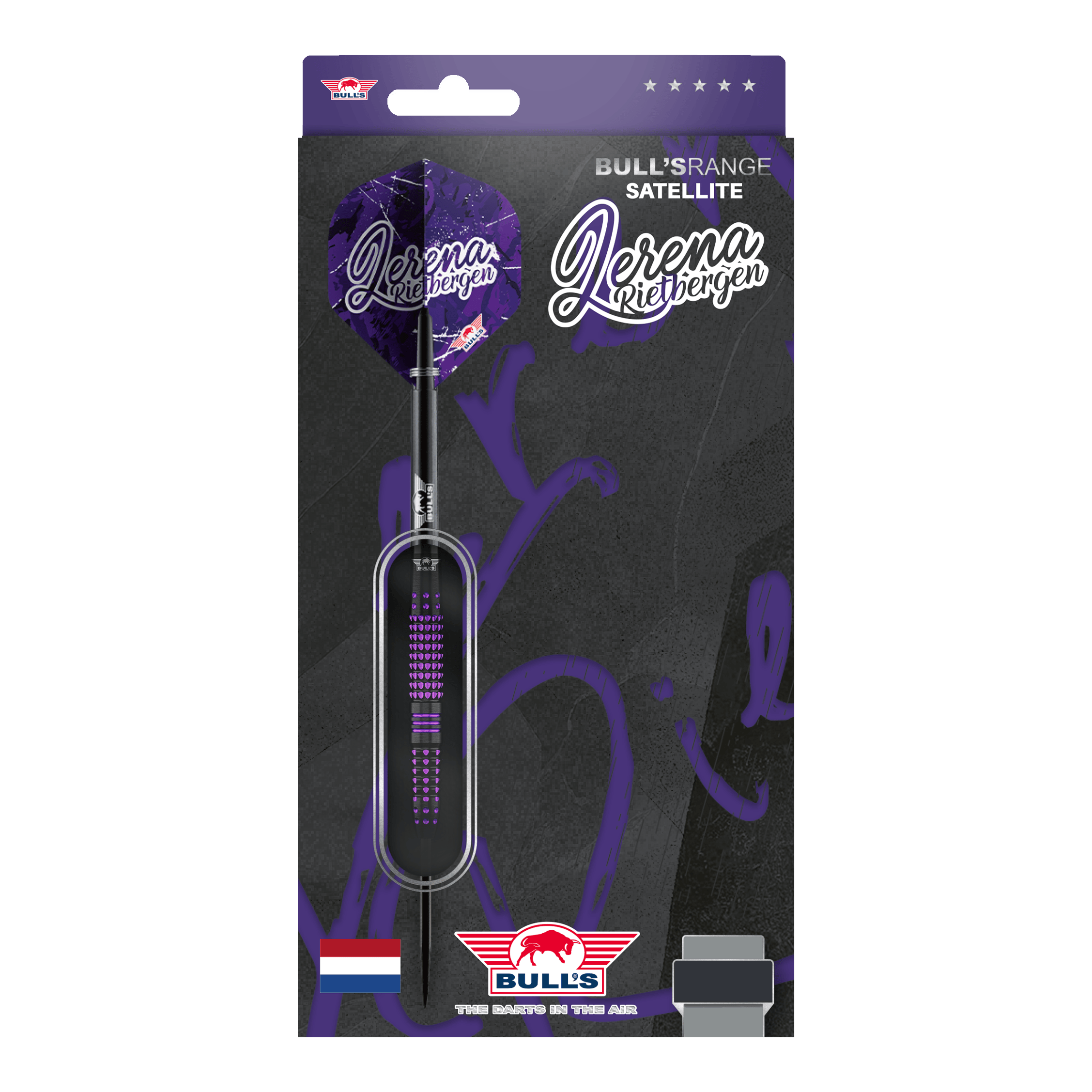 Bulls NL Lerena Rietbergen steel darts - 24g Auf dem Bild sind die Bulls NL Lerena Rietbergen Steeldarts - 24g zu sehen. Die Steeldarts sind professionell gestaltet und zeigen feine Details.