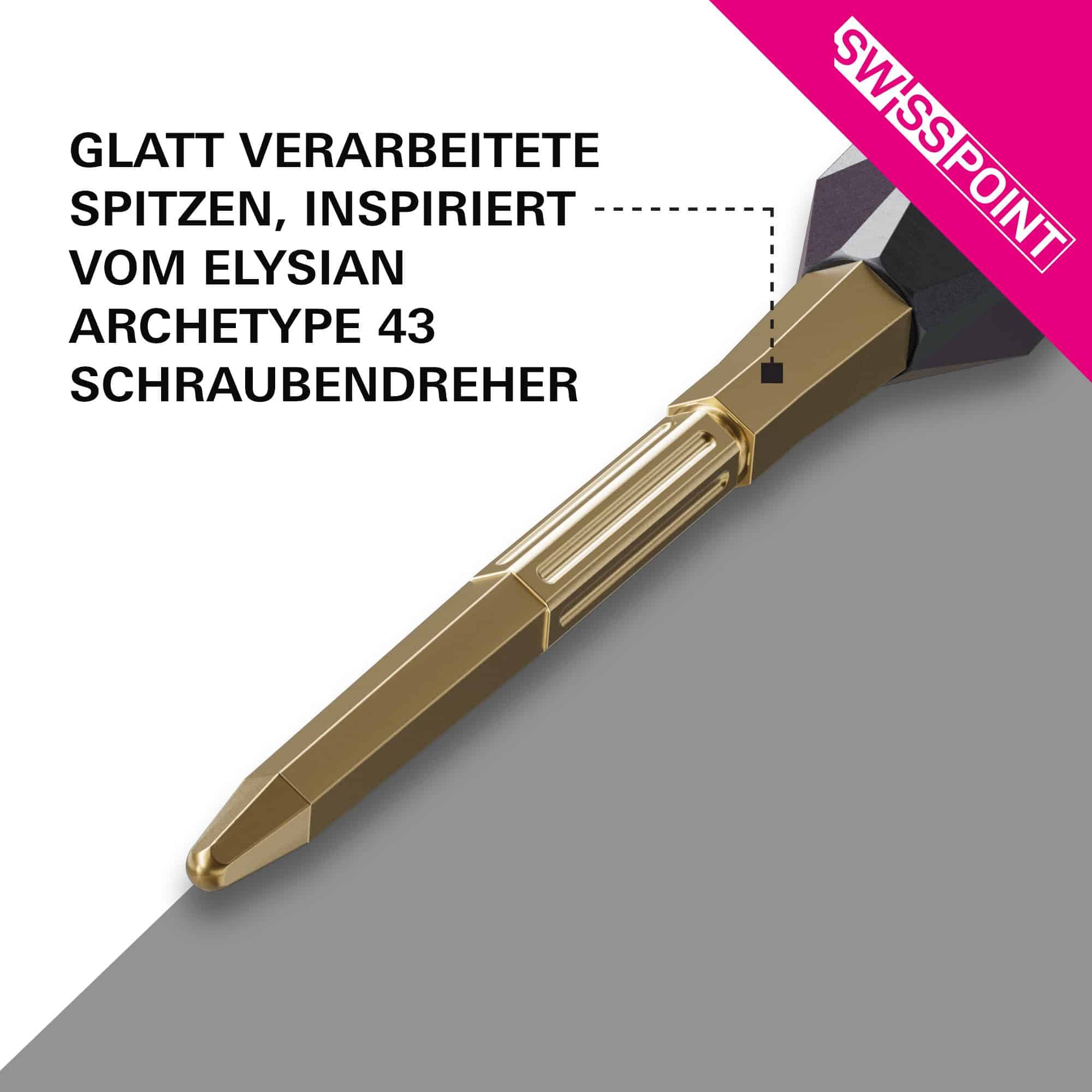 Target Elysian Archetype 43 Swiss Point Steel Dart Tips - Gold Target Elysian Archetype 43 Swiss Point Steeldartspitzen in Gold werden abgebildet. Sie sind hochwertige Dartspitzen für professionelle Dartspieler.