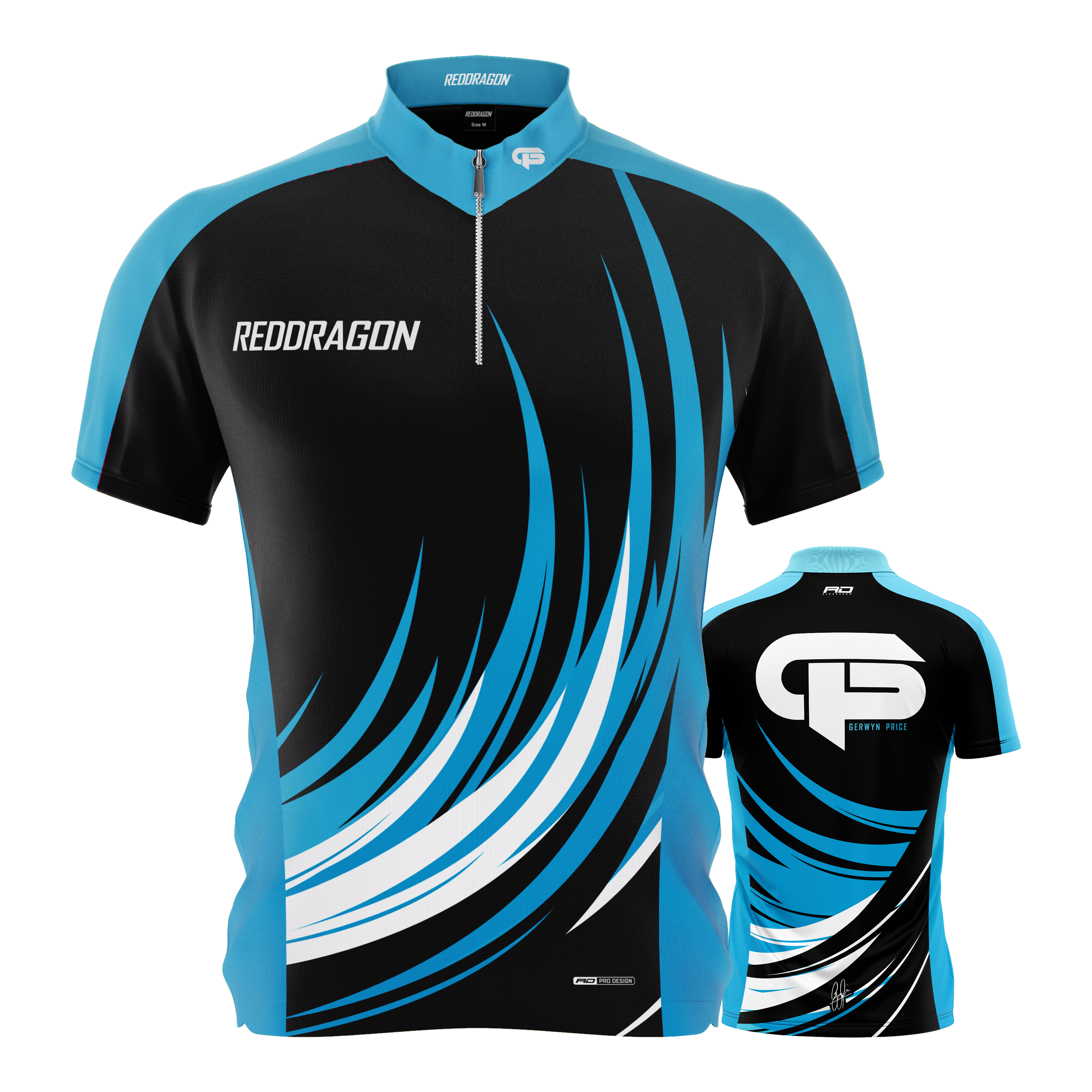 Abgebildet ist das Red Dragon Gerwyn Price Limited Edition Dartshirt. Es handelt sich um ein sportliches Darttrikot in limitierter Auflage.