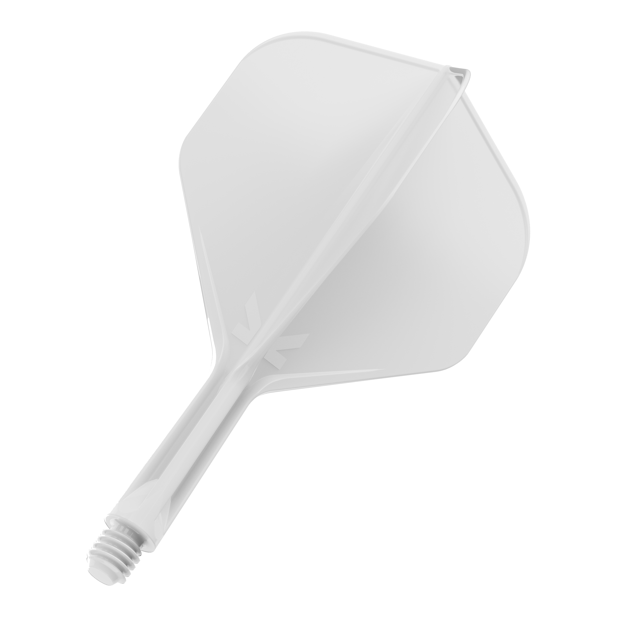 Target K-Flex No2 Standard Flight System - White Das Bild zeigt einen weißen Dartflight mit Schaft. Das Design ist schlicht und modern gehalten.