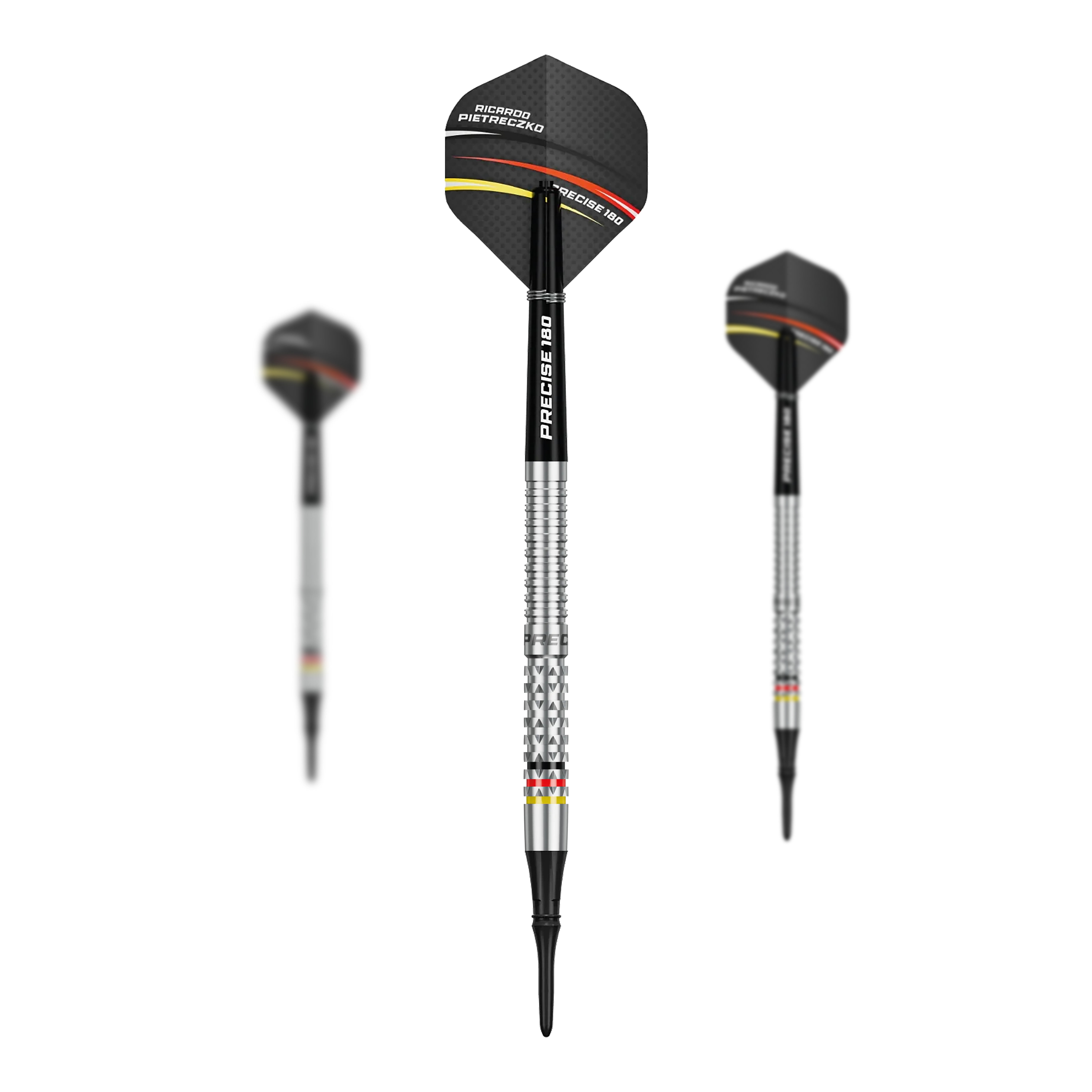 Precise 180 Ricardo Pietreczko GEN1 soft darts Hier sind die Precise 180 Ricardo Pietreczko GEN1 Softdarts als Set abgebildet. Die Darts sind für präzises Spielen entwickelt.