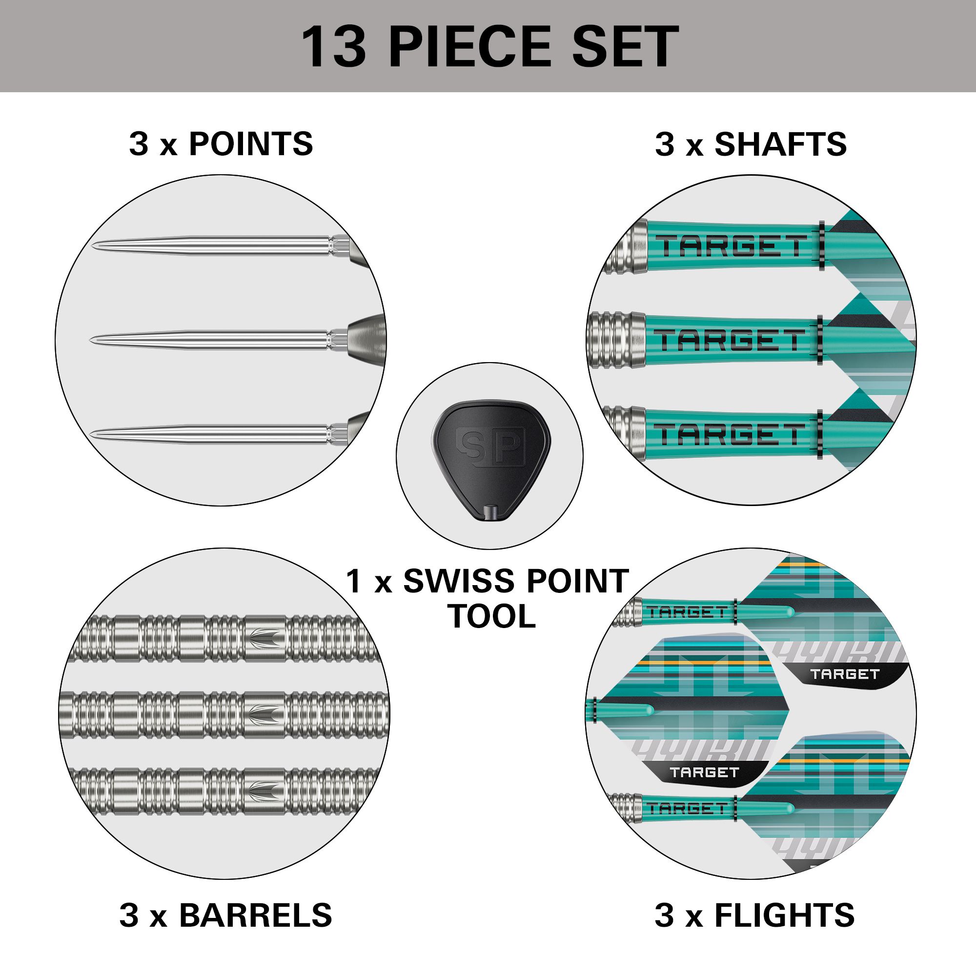 Target Hydro 02 Swiss Point steel darts Das Bild zeigt eine Ausführung der Target Hydro 02 Swiss Point Steeldarts. Die Darts sind schlank und für professionelles Spielen geeignet.