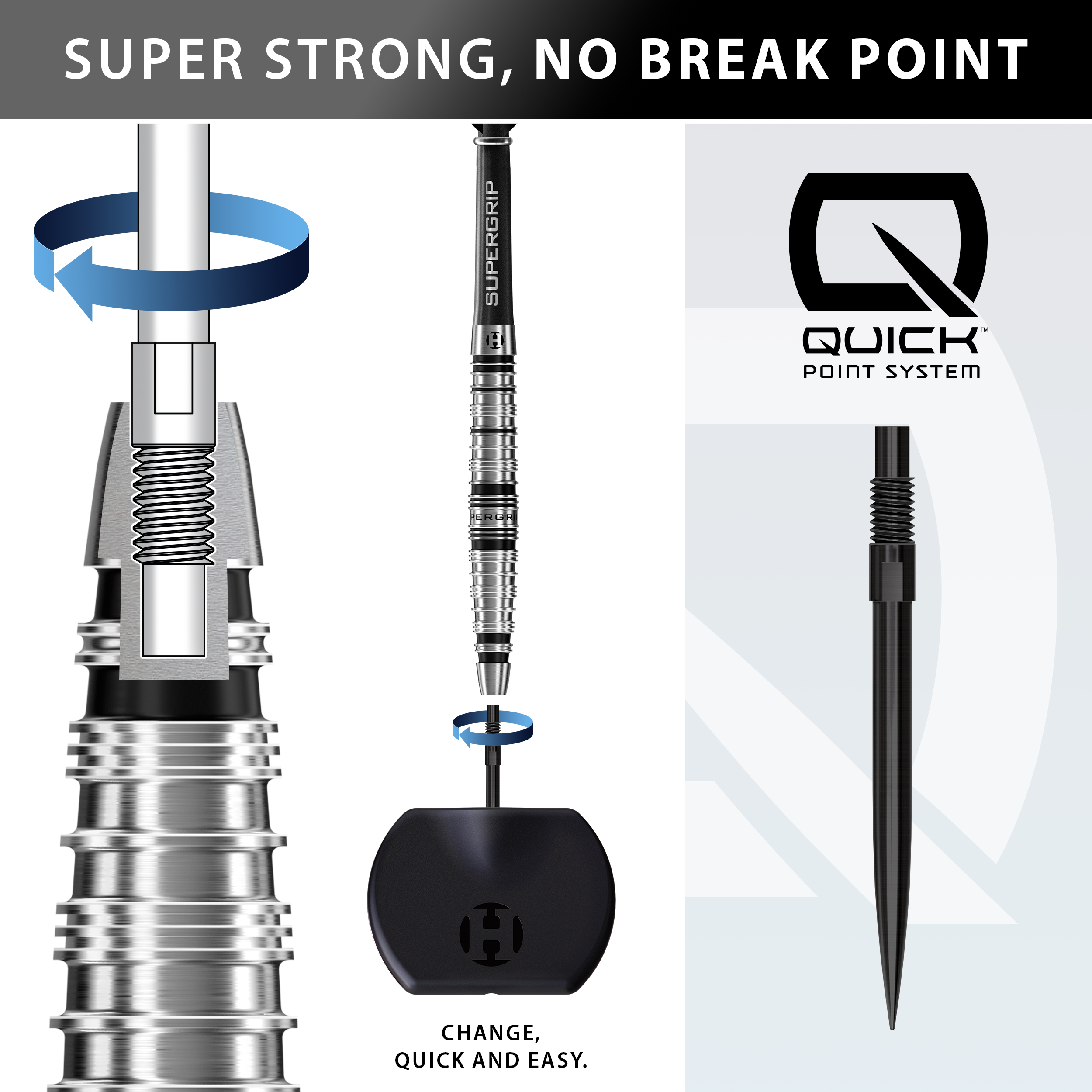 Harrows Supergrip Torpedo Quick Point Steel Darts Das Bild stellt die Harrows Supergrip Torpedo Quick Point Steeldarts dar. Hier ist ein weiteres Detail des Produkts abgebildet.