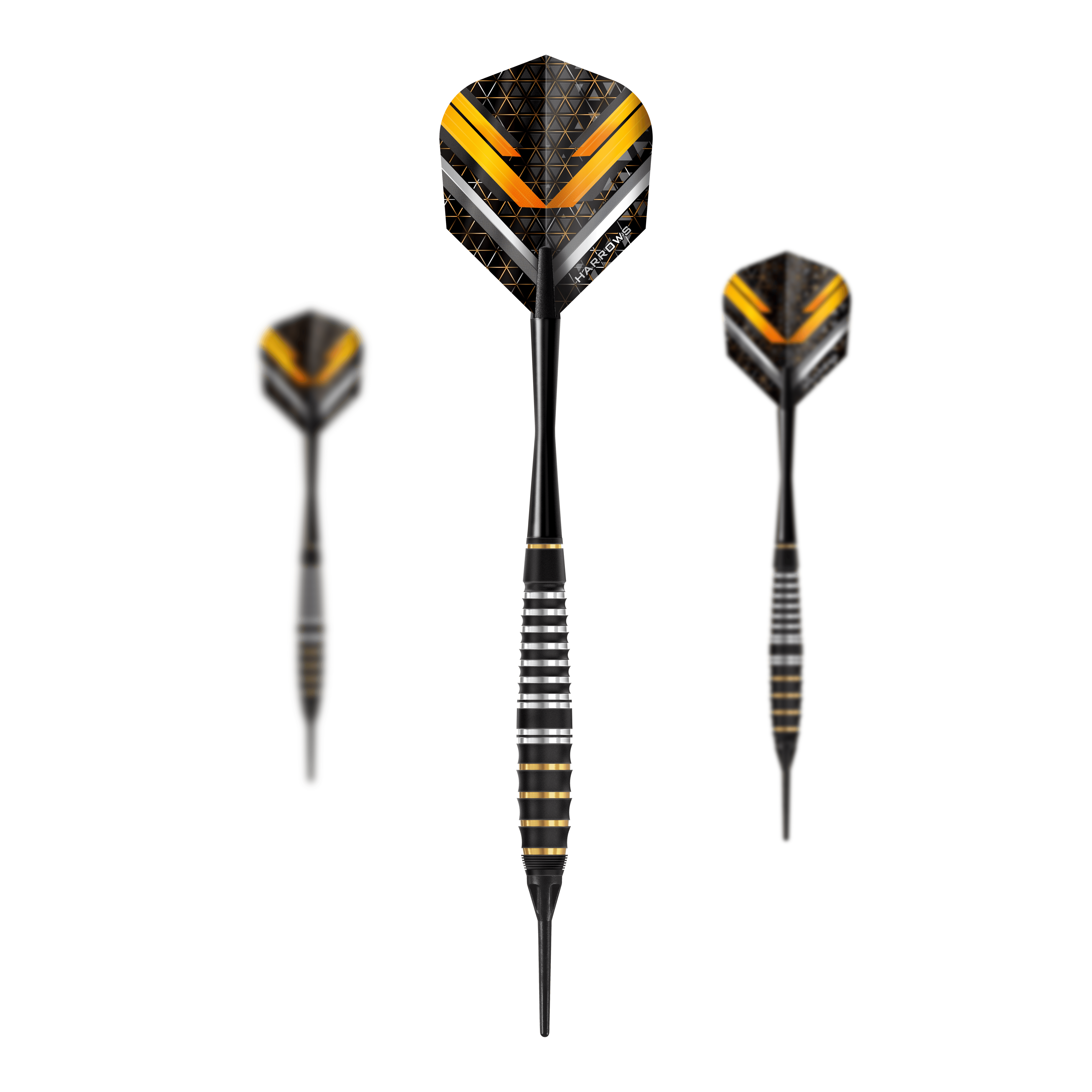 Harrows Vulcan Softdarts Das Bild zeigt ein Set Harrows Vulcan Softdarts. Die Darts sind speziell für Softdart-Spiele entwickelt.