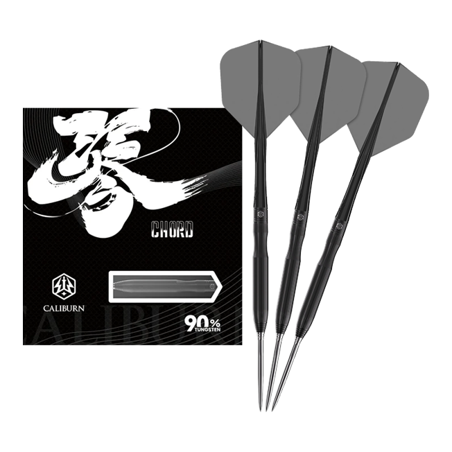 Caliburn Chord C1 steel darts - 21.5g Dieses Bild zeigt den Caliburn Chord C1 Steeldart mit 21,5g in voller Länge. Der Pfeil ist klar und detailliert dargestellt.