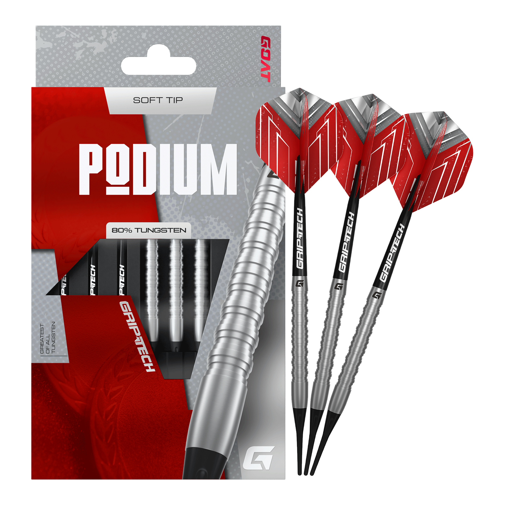 GOAT Podium Silver Softdarts - 18g Zu sehen sind die GOAT Podium Silver Softdarts mit einem Gewicht von 18g. Die Darts sind in Silber gehalten und für den Softdartbereich konzipiert.