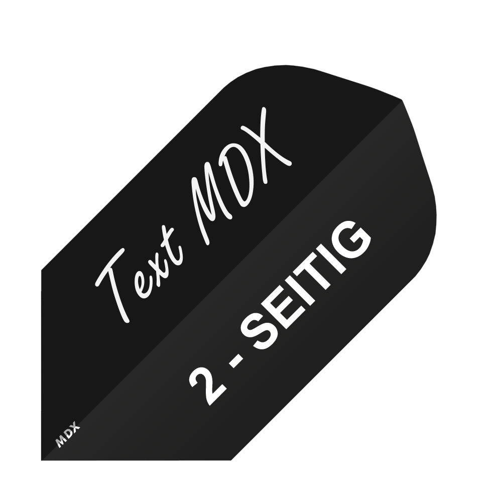 MD-450_2-Seitig_Bedruckte_Flights_Wunschtext_MDX_Schwarz_Slim_1 Das Bild zeigt ein schwarzes Quadrat mit weißem Text. Darauf steht „Text MDX“ und „2-SEITIG“.