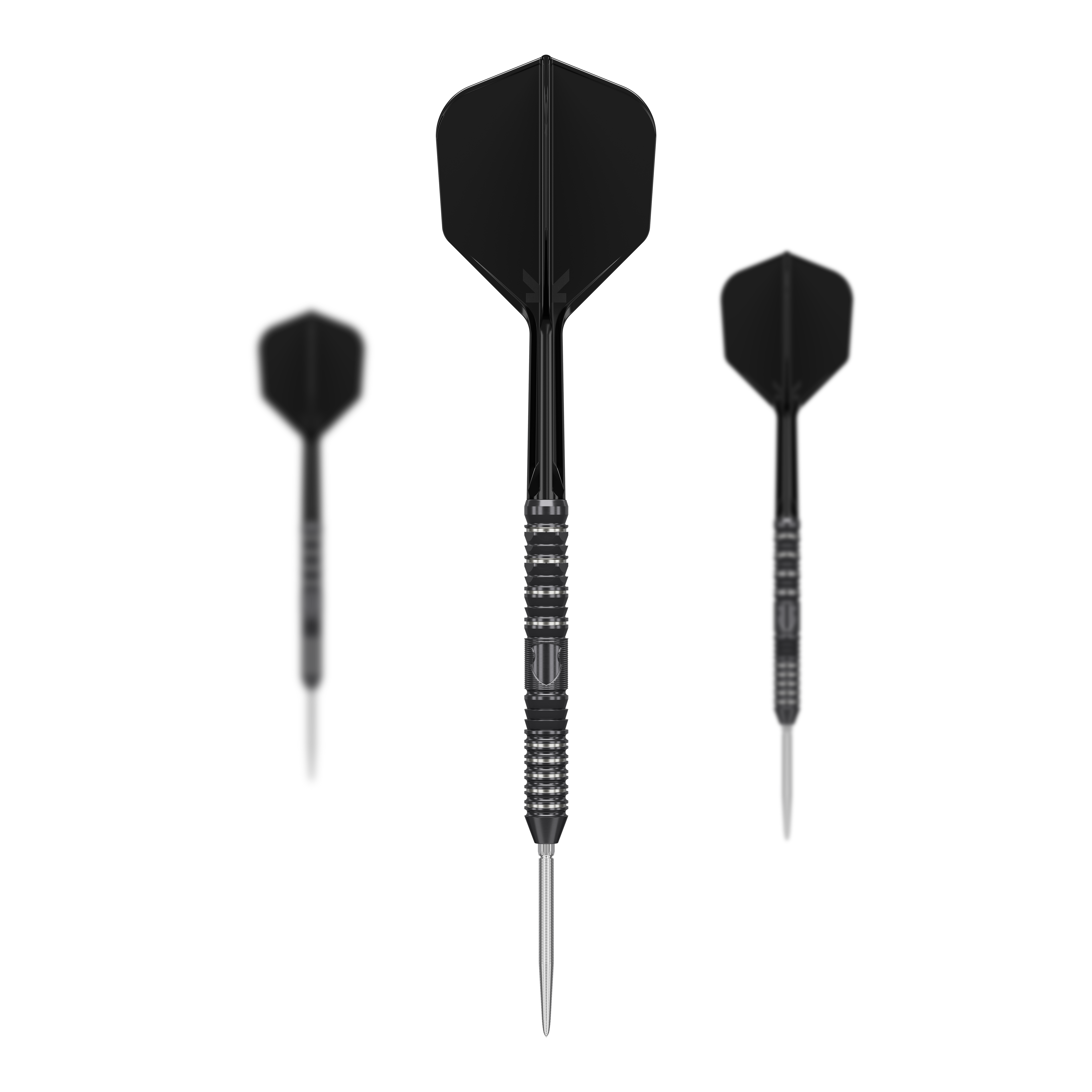 Target Japan Black Marque Draco GEN2 steel darts Das Bild zeigt drei schwarze Steeldarts des Modells „Target Japan Black Marque Draco GEN2“. Die Pfeile haben eine metallische Spitze und ein elegantes, gerilltes Design am Griff.