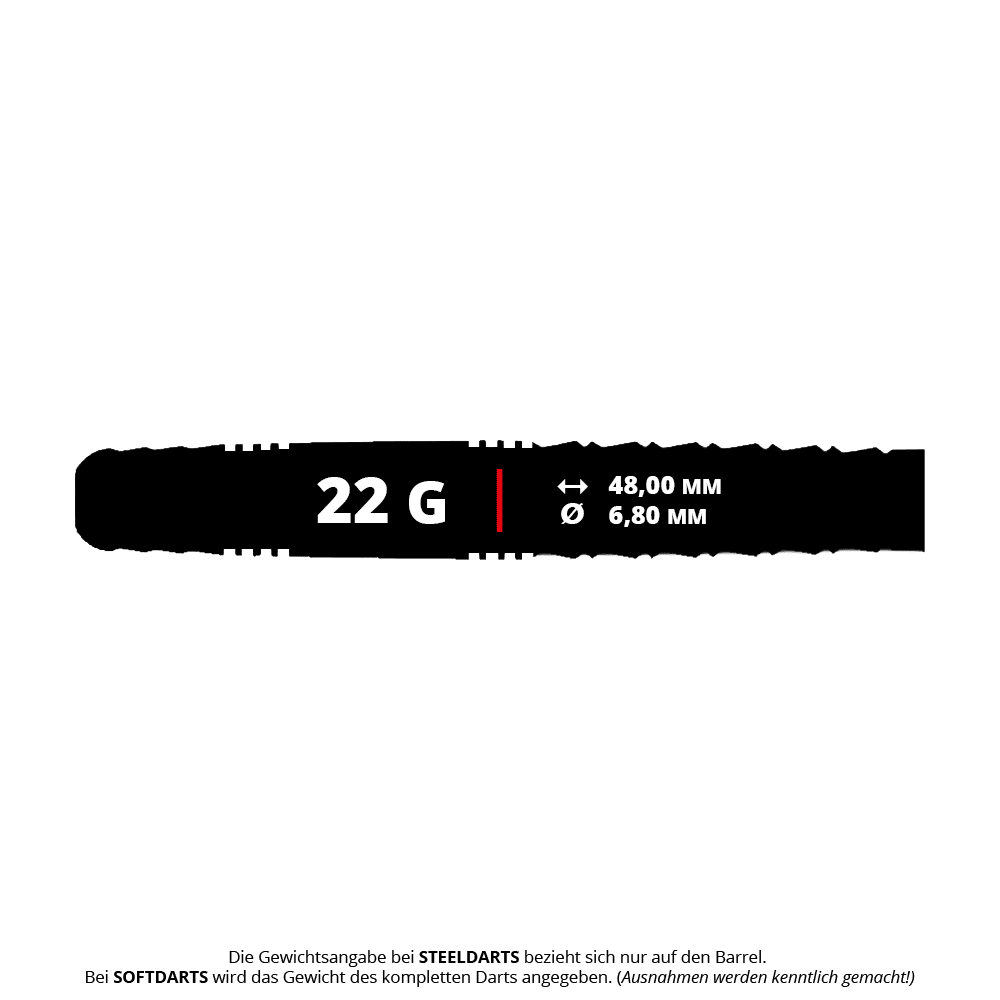 Abgebildet ist der Caliburn Wolfpack W6 Steeldart mit 22g Gewicht. Dieser Dart zeichnet sich durch sein modernes Design und hochwertige Verarbeitung aus.