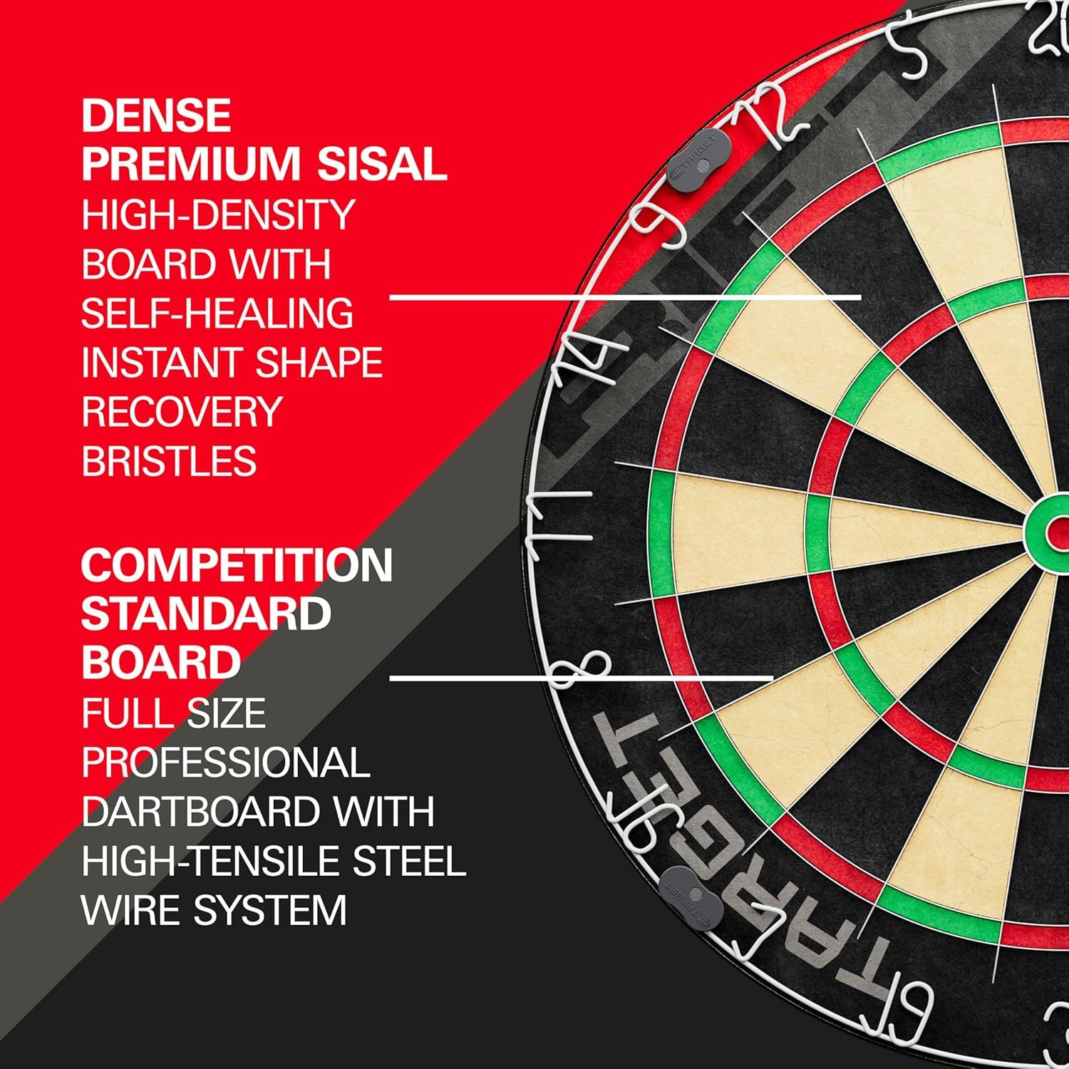 Das Bild zeigt das Target Rift Steeldartboard Set. Das Set ist ideal für Dartspieler geeignet.