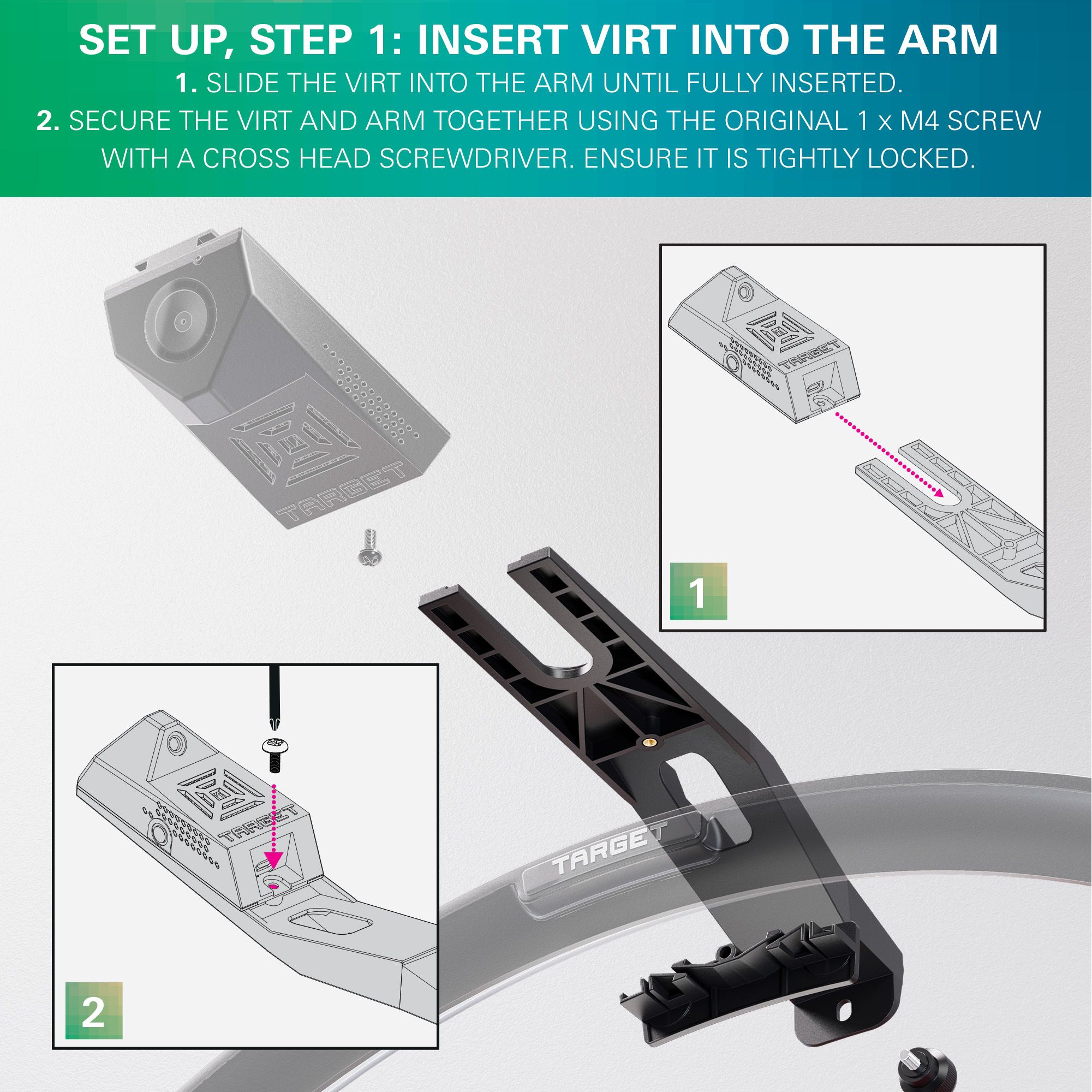 Target OMNI VIRT camera arm Abgebildet ist der Target OMNI VIRT Kamera Arm. Der Kameraarm dient zur Befestigung und Positionierung einer Kamera für den Dartsport.