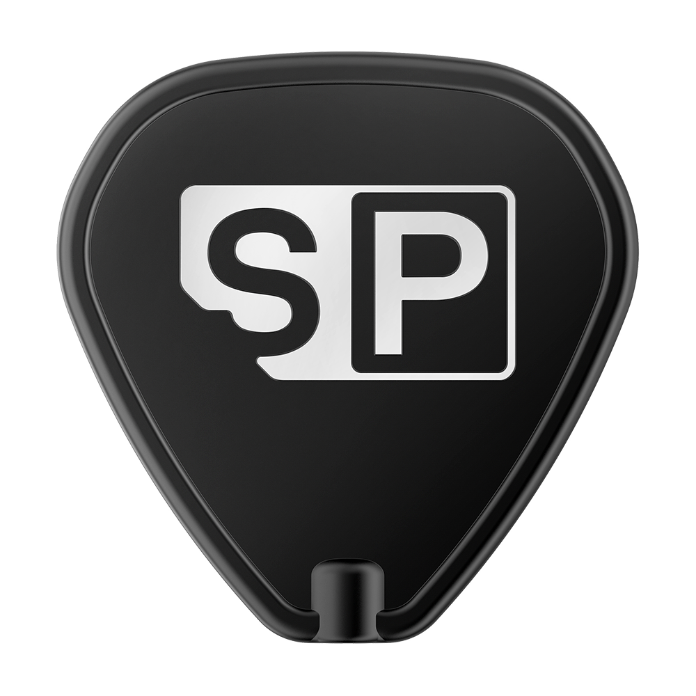 Das Bild zeigt das Produkt "Target Swiss Point Tool" in schwarzer Farbe mit einem weißen "SP"-Logo darauf. Das Tool hat eine dreieckige Form mit abgerundeten Kanten.