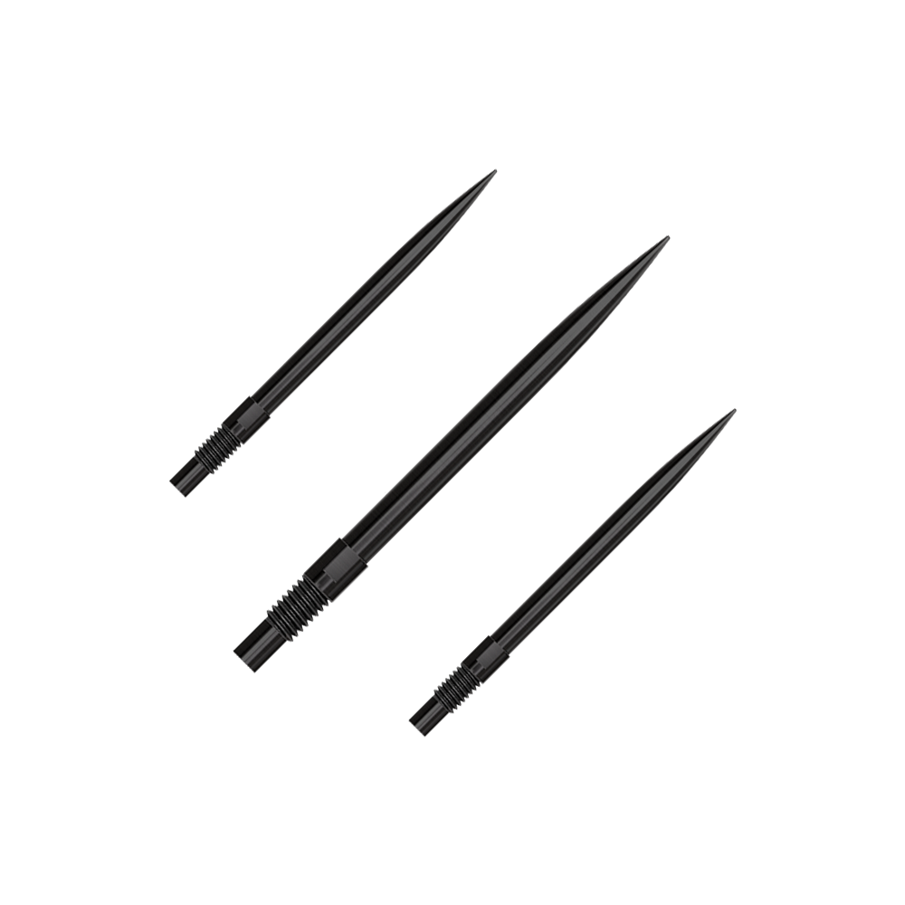 Das Bild zeigt das Produkt 'QP23974_Harrows_QuickPoint_Dartspitzen_Schwarz_30mm_1Set'. Es handelt sich um ein Set schwarzer Dartspitzen.