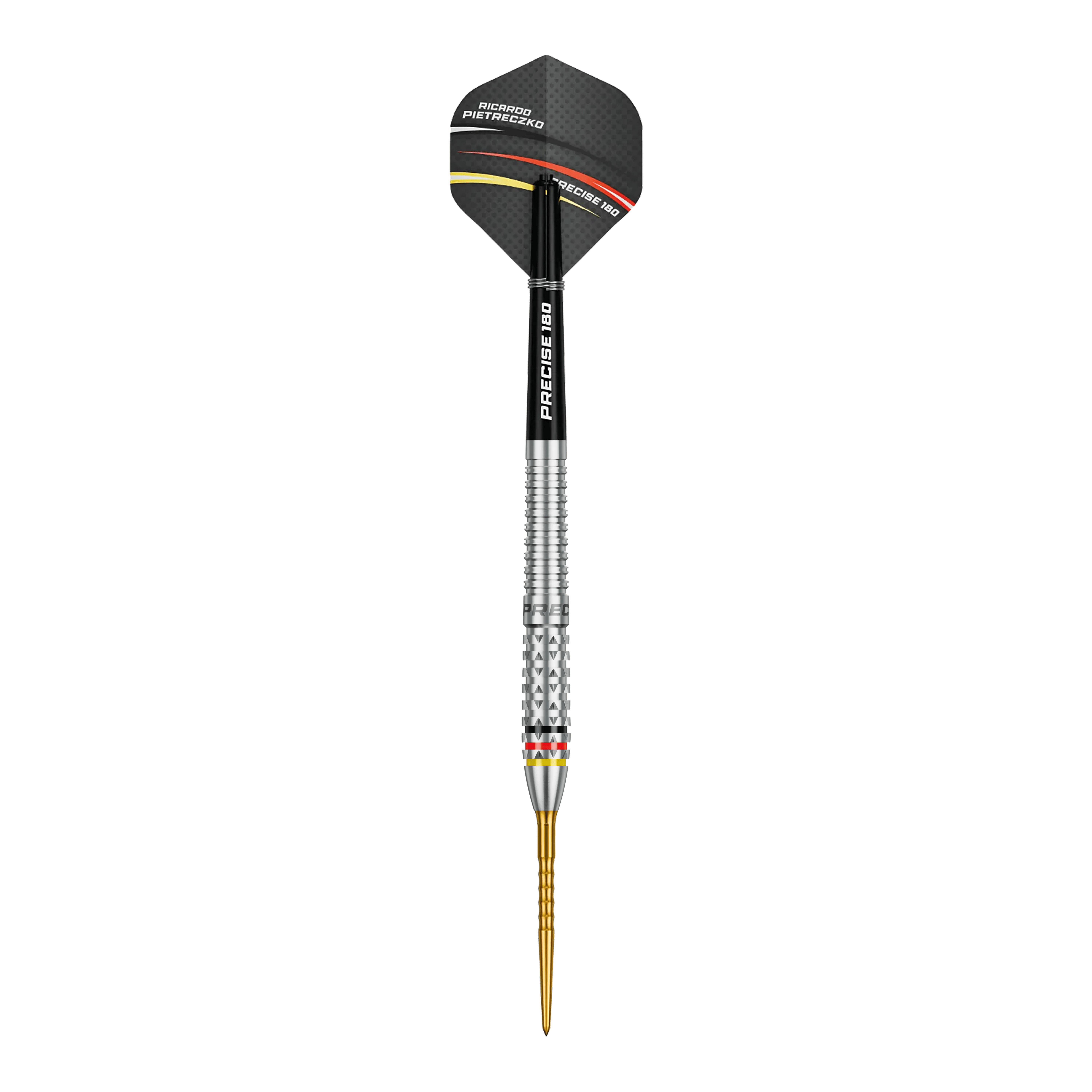 Precise 180 Ricardo Pietreczko GEN1 steel darts Hier ist ein Precise 180 Ricardo Pietreczko GEN1 Steeldart abgebildet. Der Dartpfeil ist für das Steeldartspiel konzipiert.