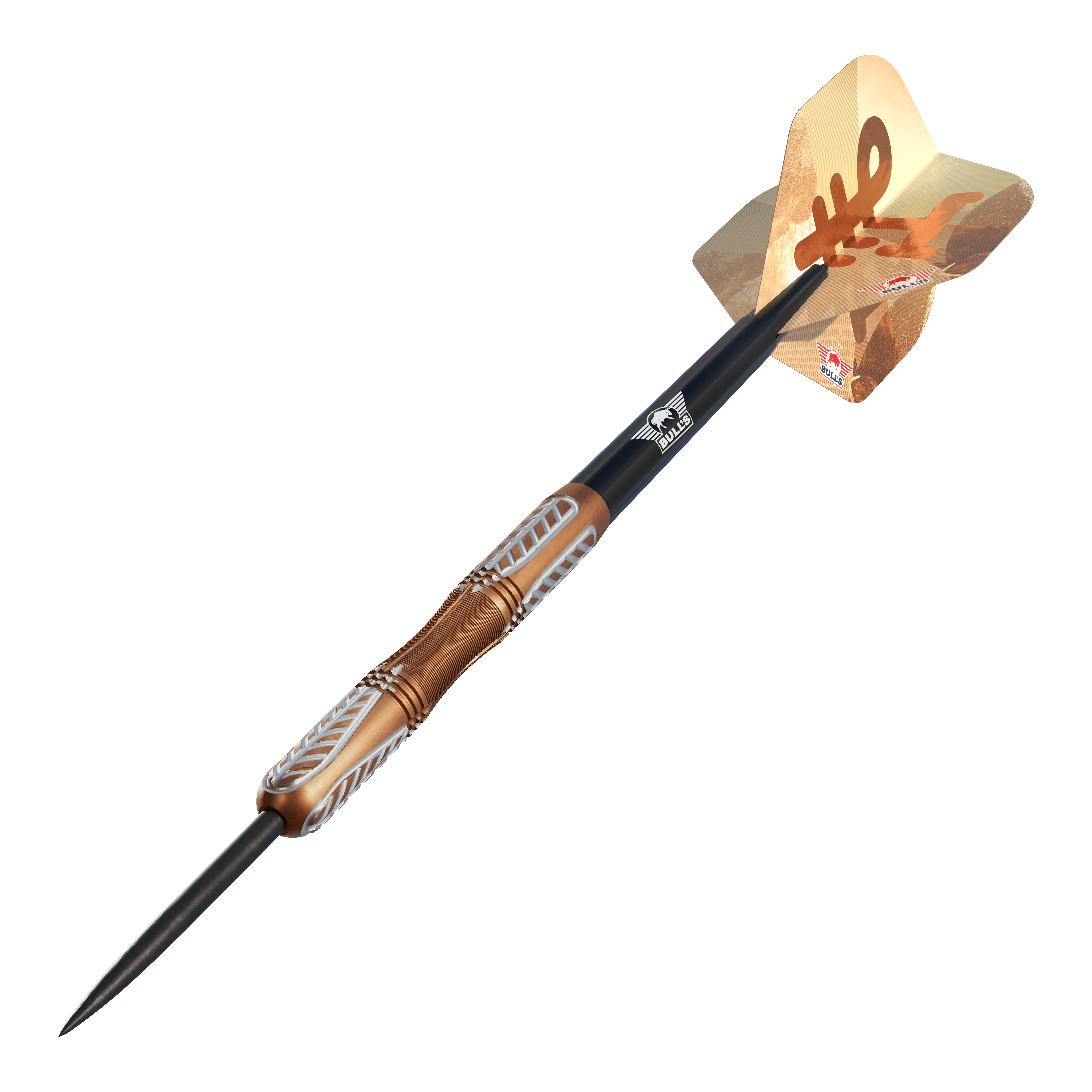 Bulls NL Bronzo True Steel Darts - 23g Bulls NL Bronzo True Steeldarts mit 23 Gramm Gewicht sind abgebildet. Das Bild zeigt Steeldarts mit typischem bronzefarbenem Design.