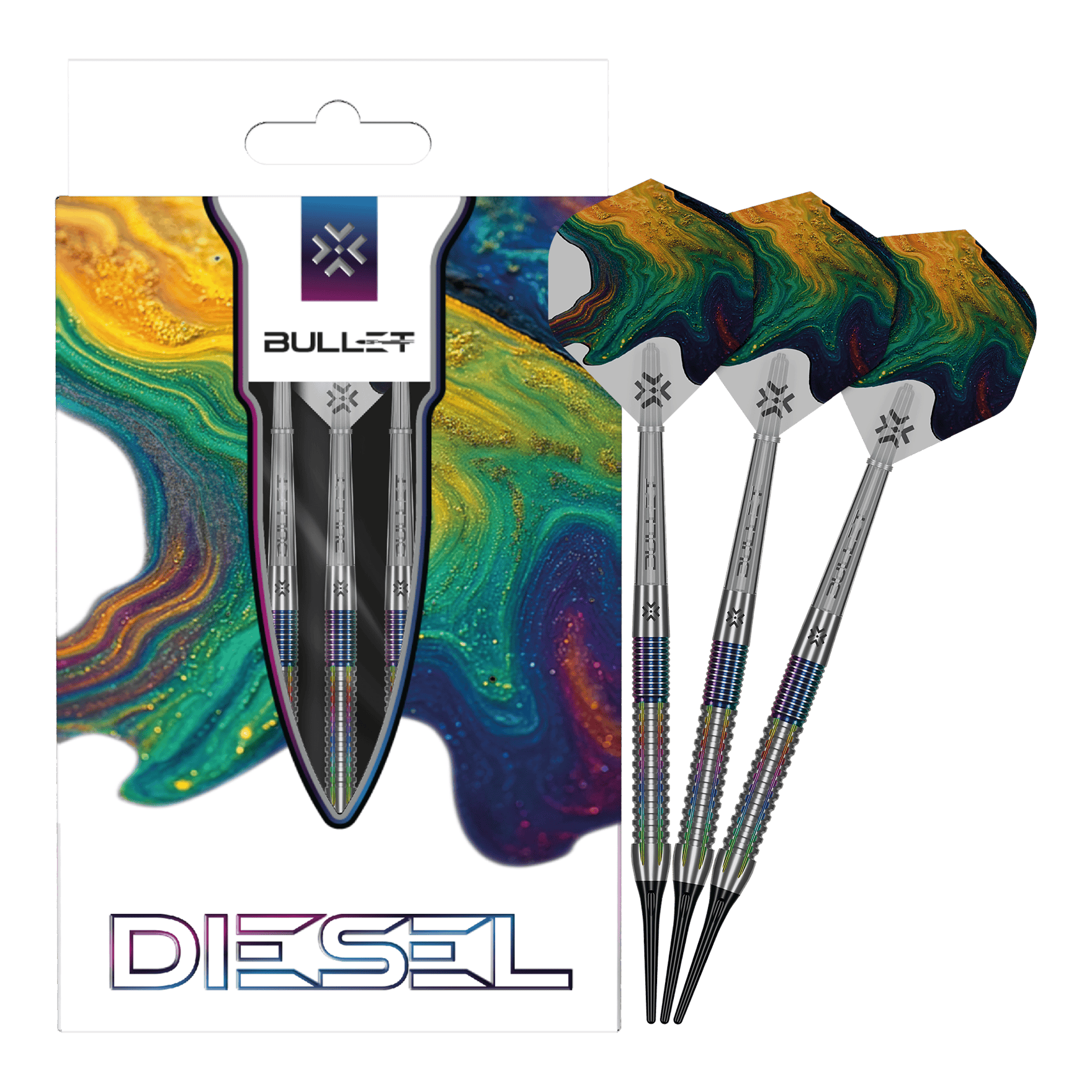 Bullet Diesel V2 soft darts - 20g Auf dem Foto sind Bullet Diesel V2 20g Soft Darts zu sehen. Sie eignen sich gut für Softdartspieler.