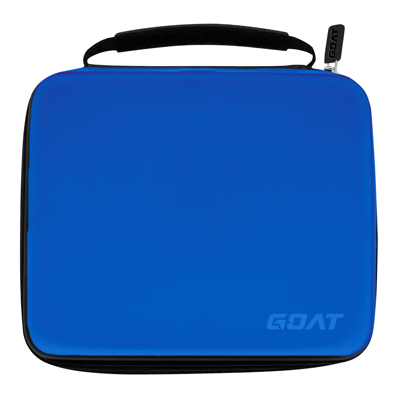GOAT Locker XXL Dart Wallet Dies ist ein rechteckiges Dart-Etui in leuchtendem Blau mit schwarzem Reißverschluss und Tragegriff. In der unteren rechten Ecke befindet sich das Logo "GOAT".