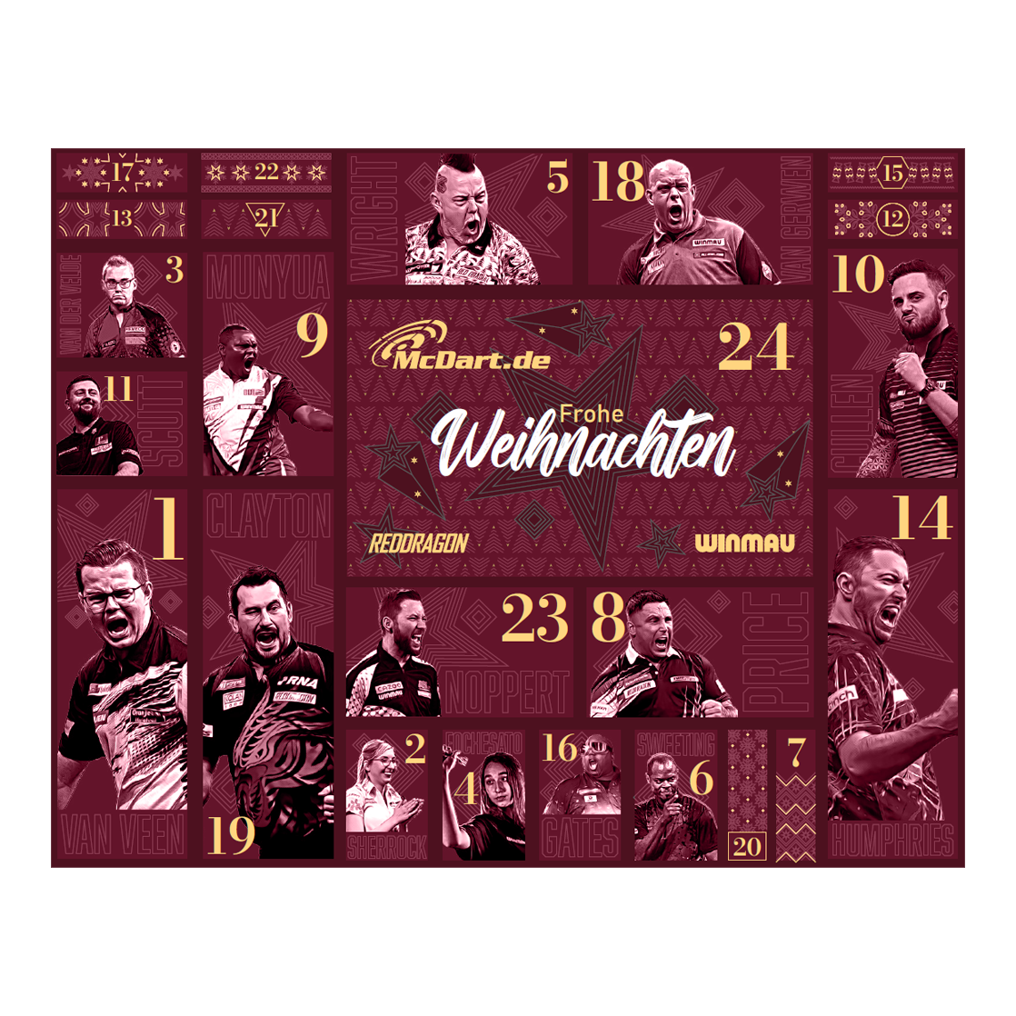 McDart Premium Advent Calendar 2026 for steel dart players Das Bild zeigt den McDart Premium Adventskalender 2026 für Steeldart-Spieler. Die hochwertige Verpackung richtet sich an passionierte Dart-Spieler.