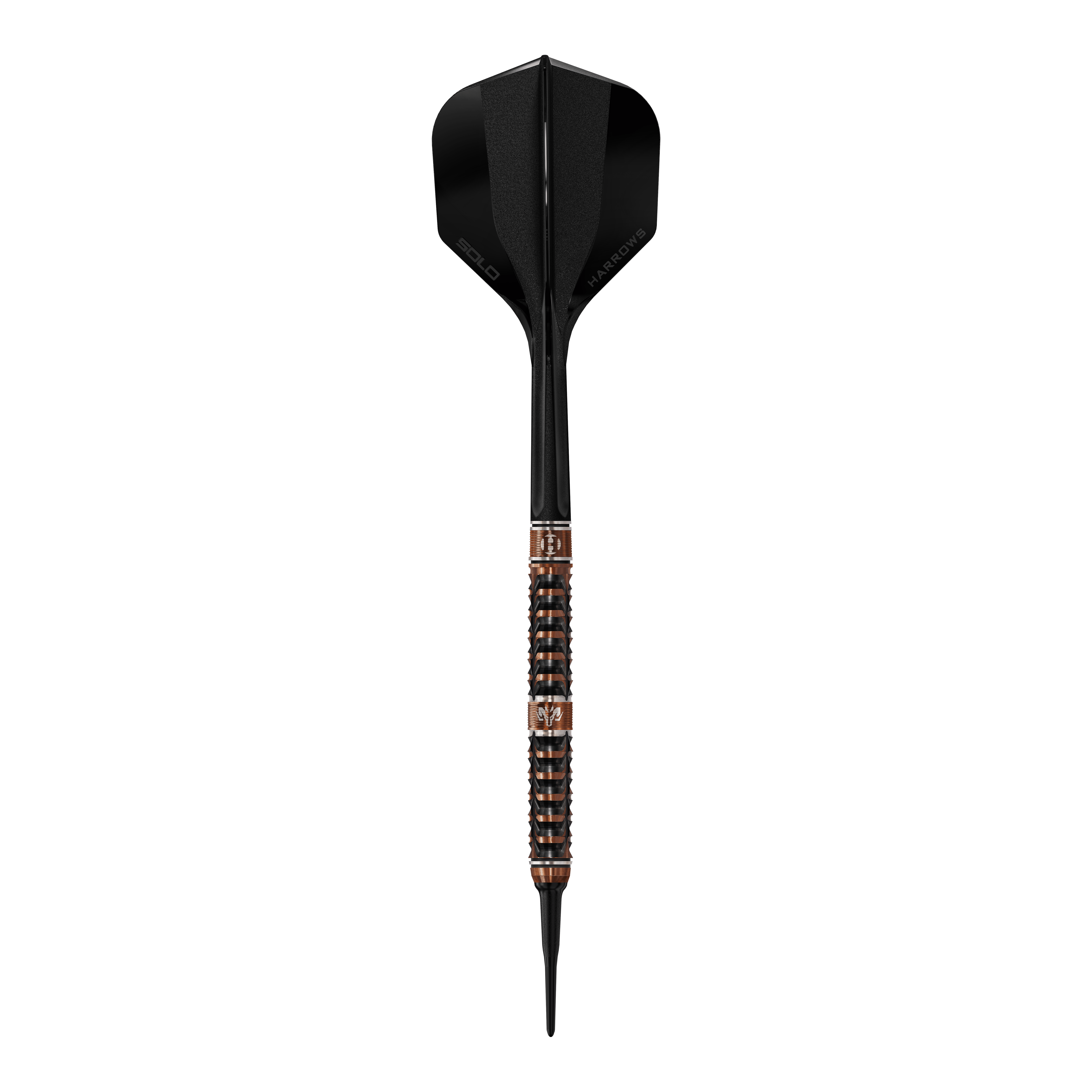 Die Abbildung zeigt Harrows Wolfram Trinity Softdarts. Die Softdarts werden aus der Nähe präsentiert.