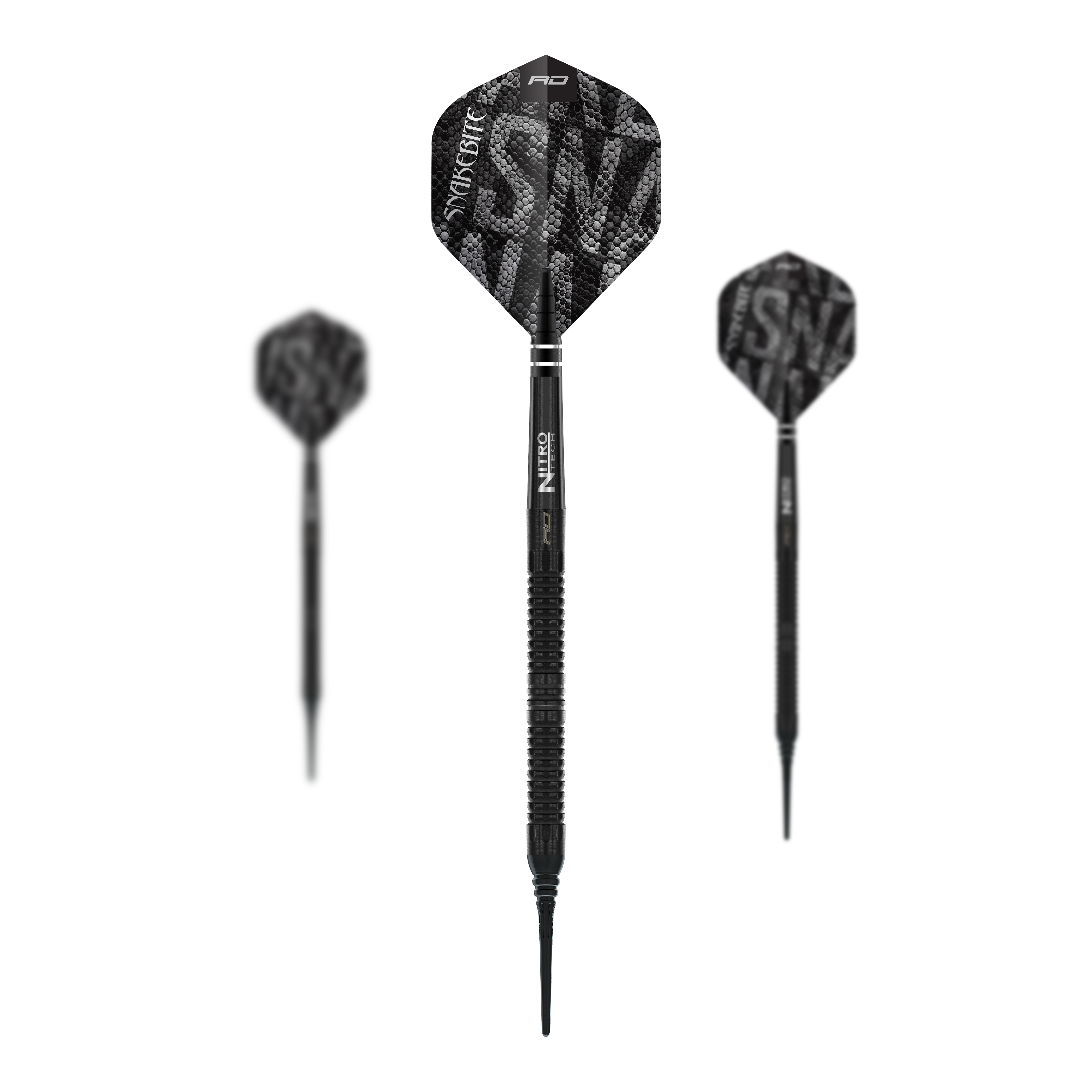 Red Dragon Peter Wright Snakebite Black Mamba Softdarts - 20g. Das Bild zeigt das Set der Softdarts mit 20 Gramm Gewicht.