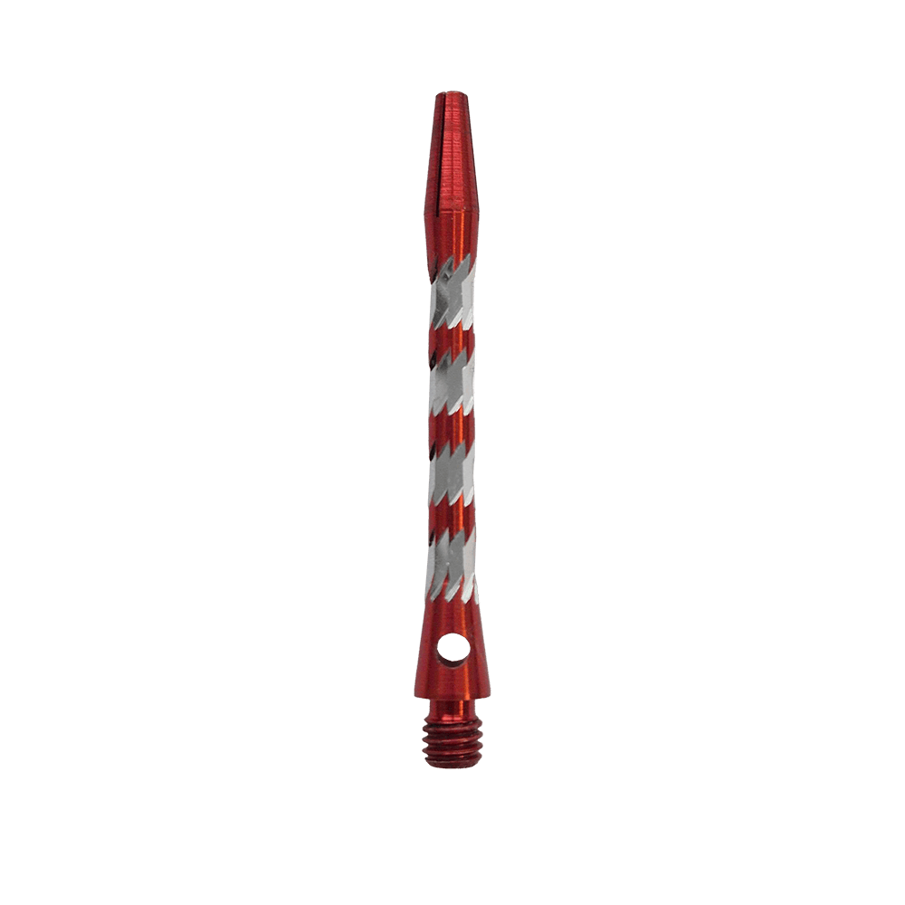 Bulls NL Minor Aluminium Shafts in Rot, 46 mm lang. Das Bild zeigt einen roten Aluminiumschaft für Dartpfeile.