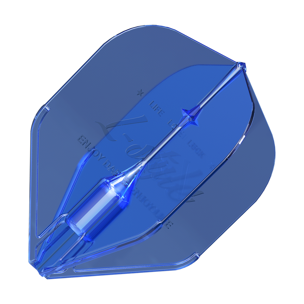 L-Style Fantom L1EZ Flights Blue Das Bild zeigt einen blauen L-Style Fantom L1EZ Flight für Darts. Er hat eine durchsichtige, moderne Optik und ist in einem Stück geformt.