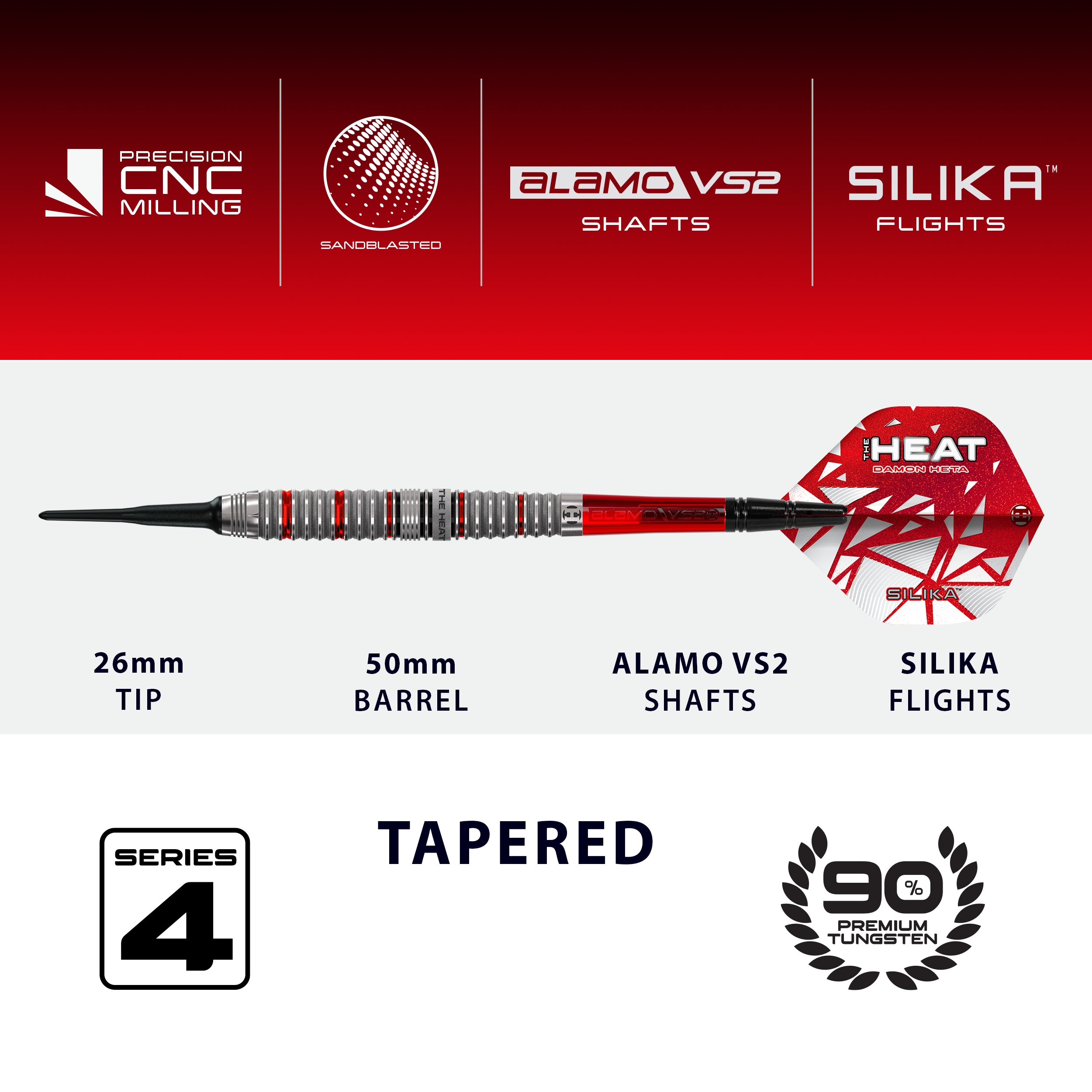 Harrow's Damon Heta Series 4 soft darts Das Bild zeigt die Harrows Damon Heta Series 4 Softdarts. Diese Softdarts sind für Fans und Spieler von hoher Qualität.