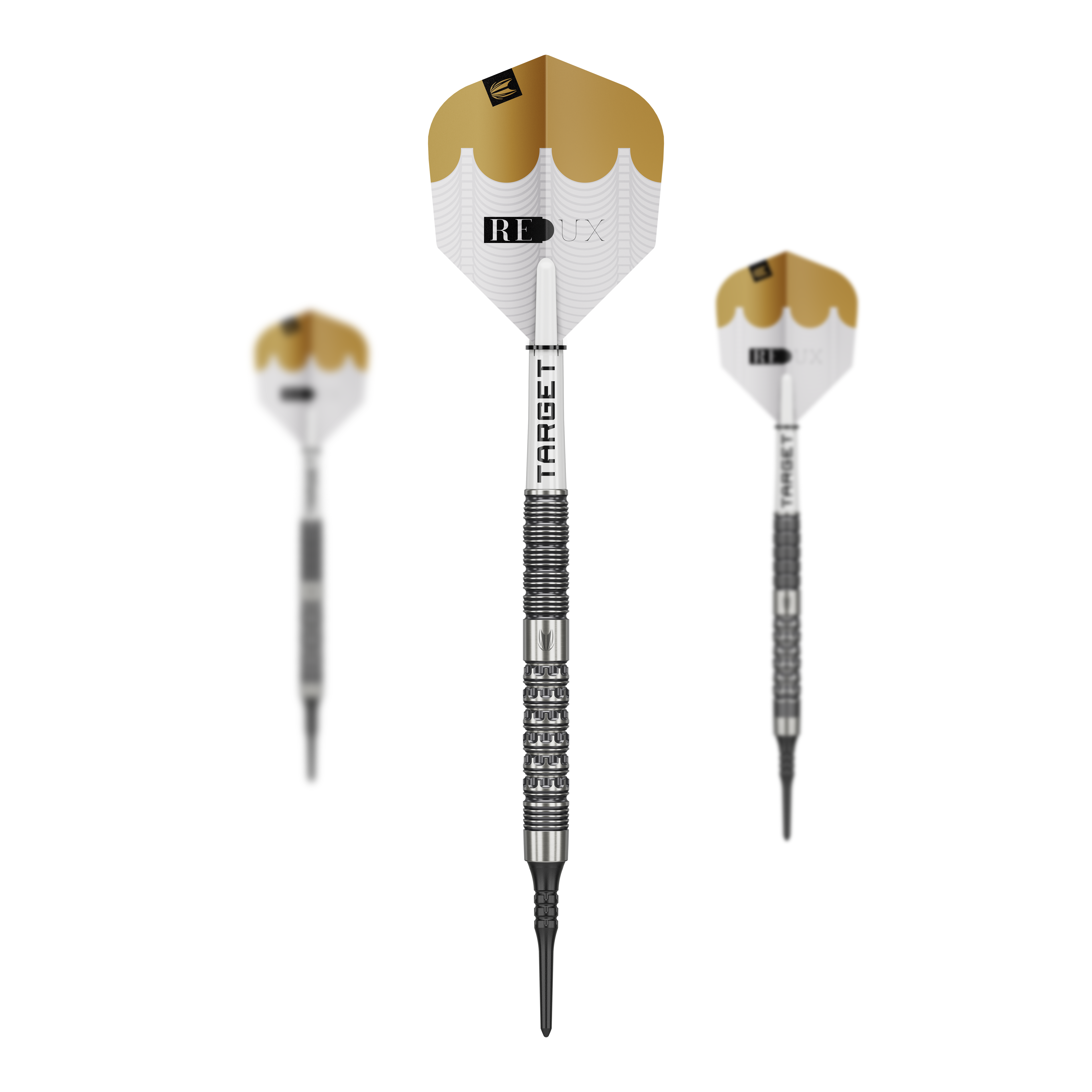 Dieses Bild zeigt das Set Target Redux 10 Softdarts - 18g. Das Set besteht aus drei Darts in passender Verpackung.