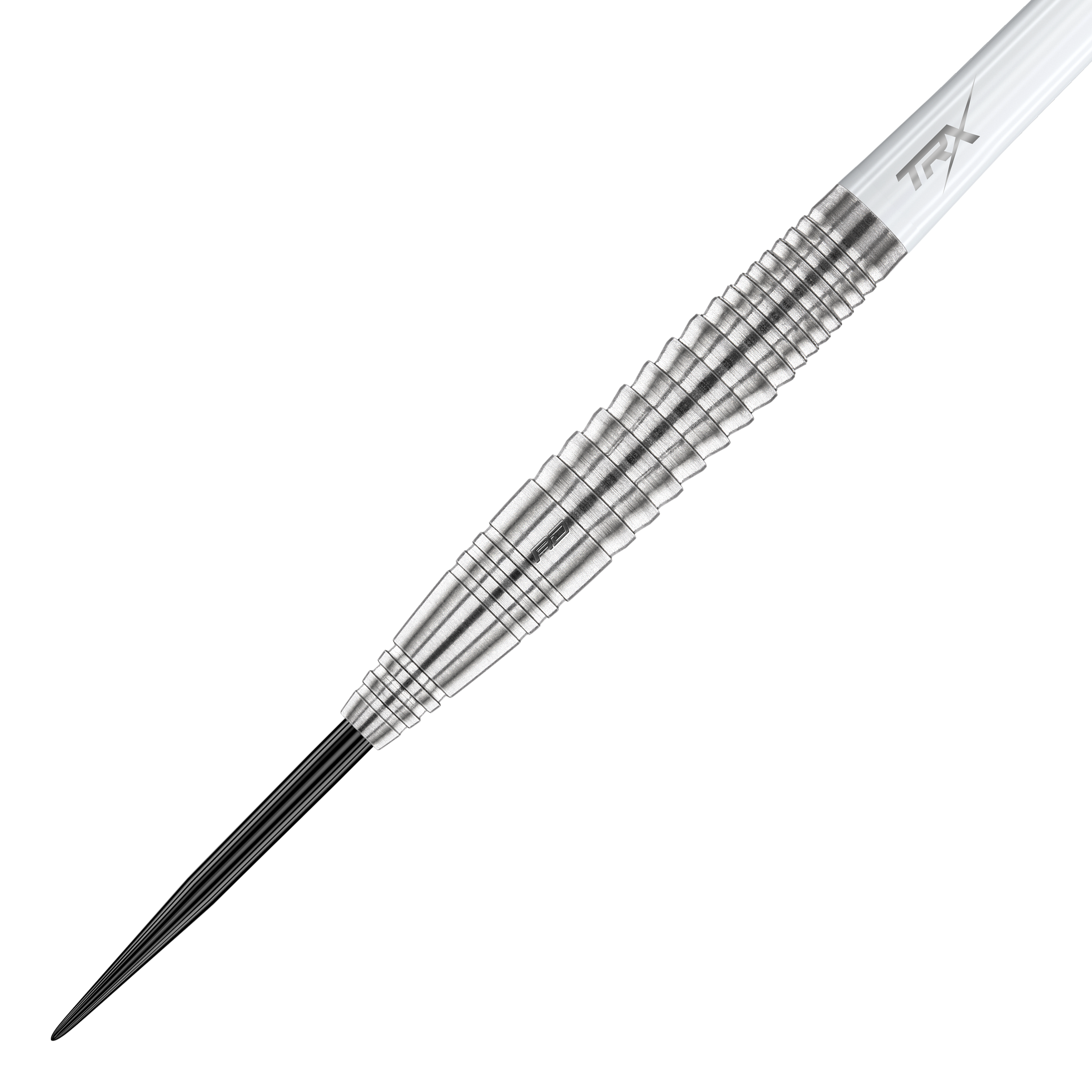 Red Dragon Seren 4 Pure Steeldarts Das Bild zeigt einen einzelnen Red Dragon Seren 4 Pure Steeldart. Der Dartpfeil besteht aus glänzendem Metall mit einem fein gerillten Griffbereich.