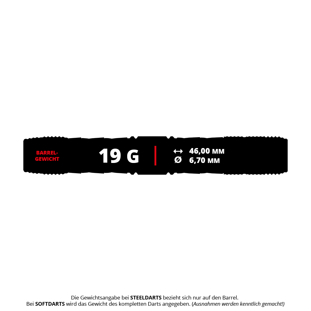 Target Japan Kaze Series Ceros 03 Soft Darts - 19g Das Bild zeigt die Produktdaten der "Target Japan Kaze Series Ceros 03 Softdarts - 19g". Der Dart wiegt 19 Gramm, ist 46,00 mm lang und hat einen Durchmesser von 6,70 mm.