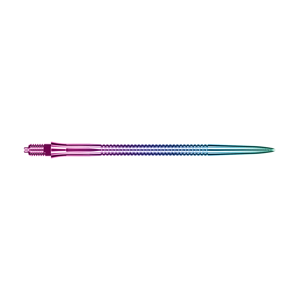 Gezeigt werden Caliburn EZ-EVO Dartspitzen mit Rillen im Rainbow-Design, 45 mm Länge. Das Set enthält Dartspitzen mit auffälligen Regenbogenfarben.
