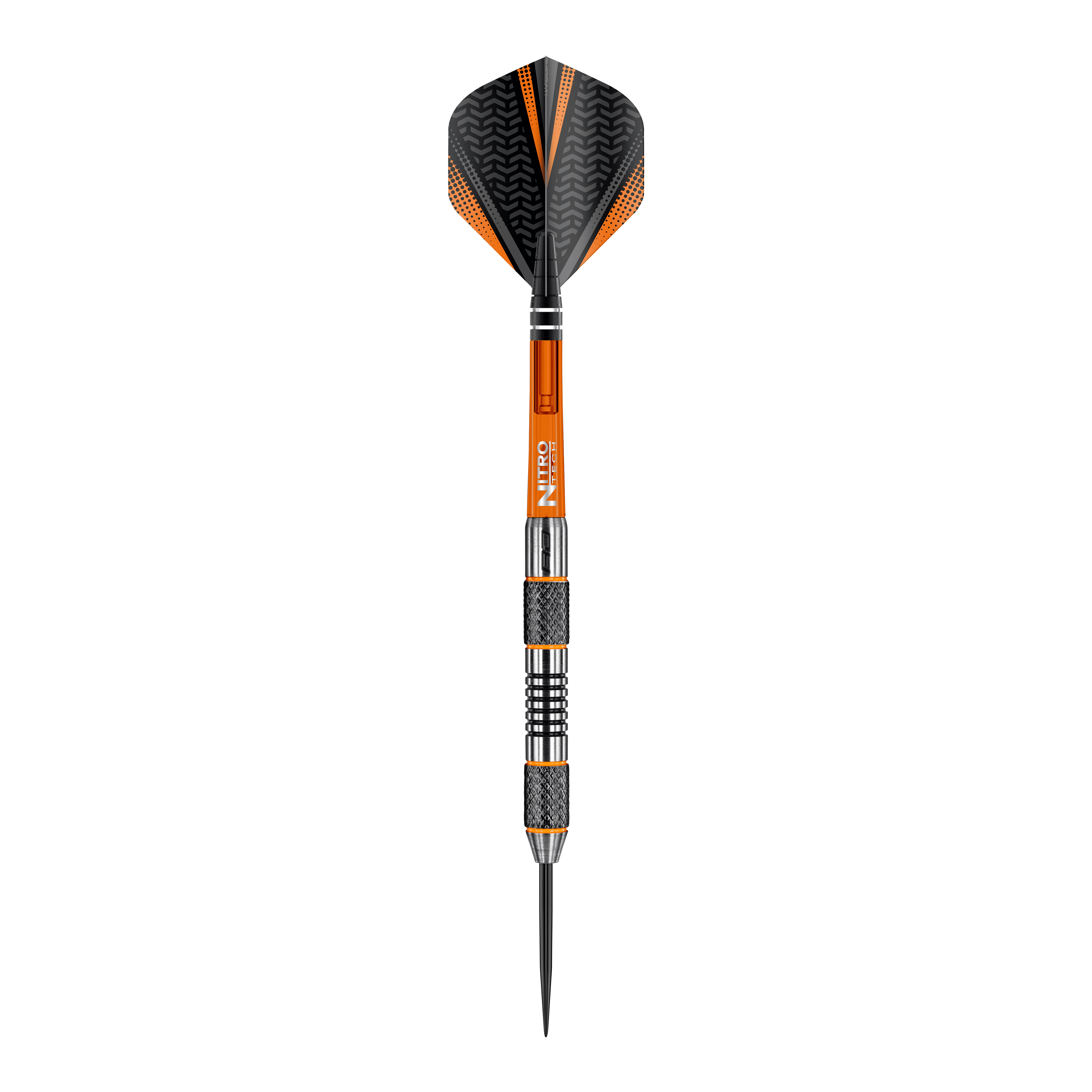 Red Dragon Amberjack 5 steel darts - 24g Dies ist ein Steeldart der Marke Red Dragon, Modell Amberjack 5 mit einem Gewicht von 24 Gramm. Der Dart hat ein schwarzes und orangefarbenes Design mit metallischen und geriffelten Griffbereichen.