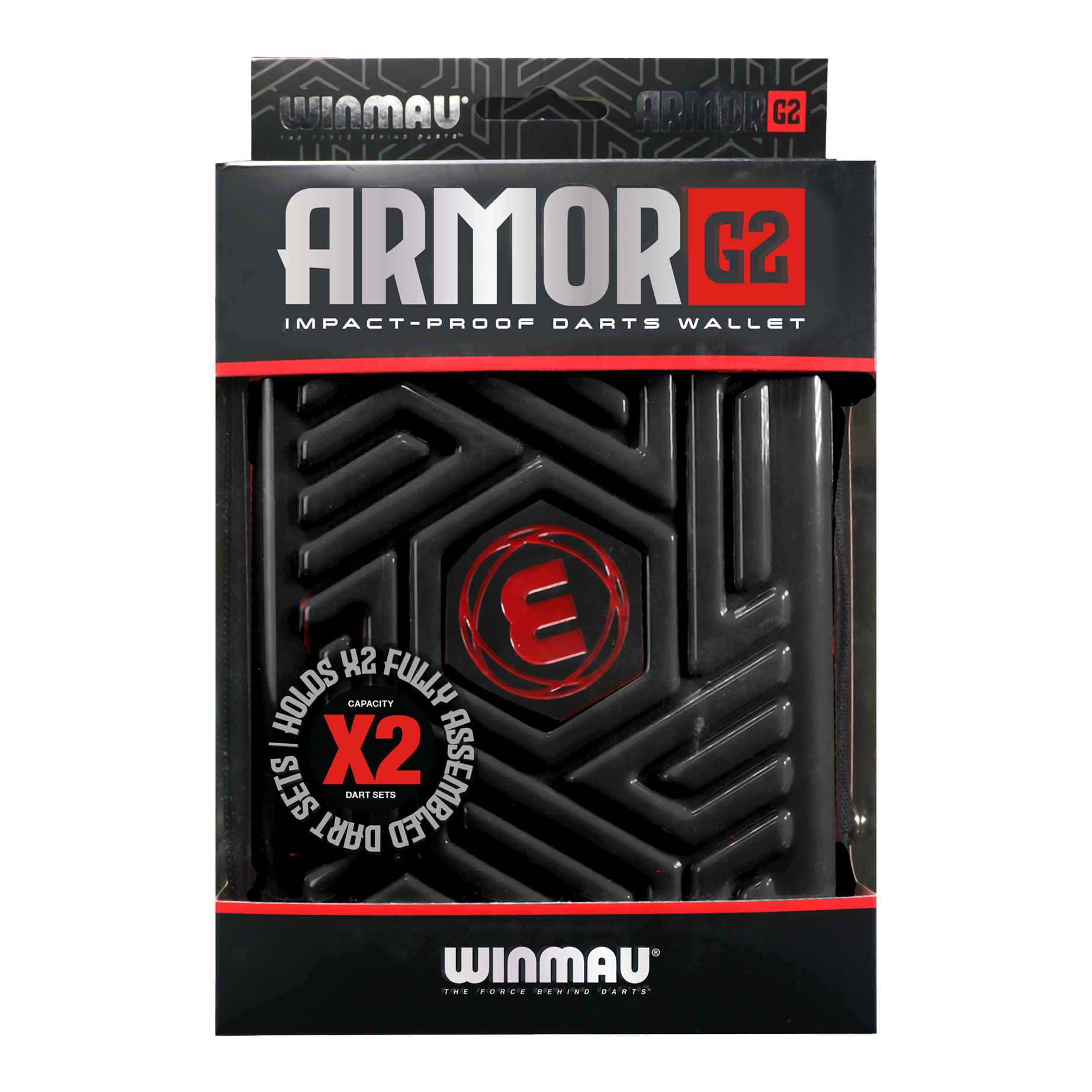 Winmau Armor G2 Dart Wallet Dies ist eine schwarze, stoßfeste Darttasche der Marke Winmau namens "Armor G2". Sie bietet Platz für zwei komplett montierte Dart-Sets.
