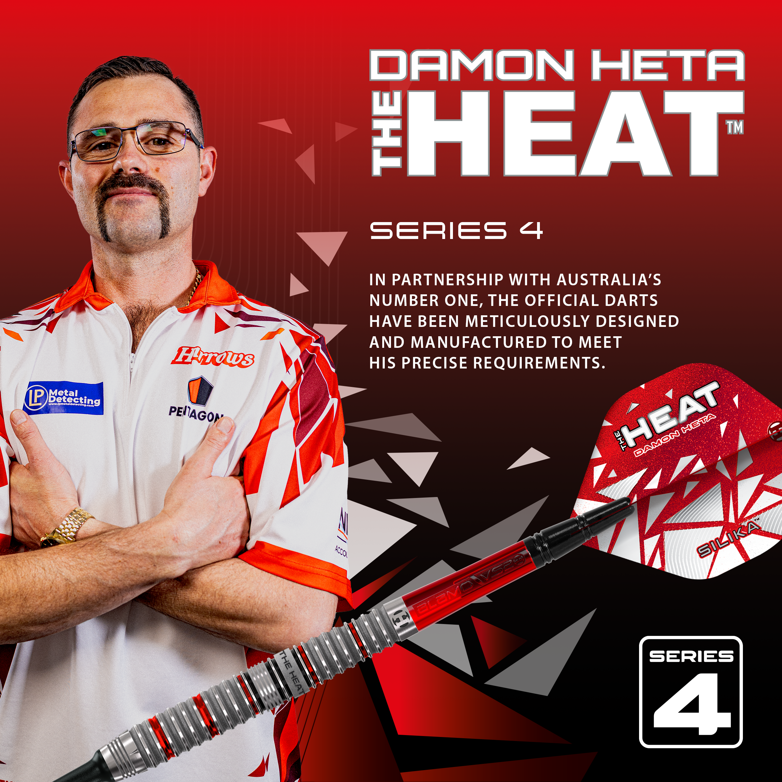 Harrow's Damon Heta Series 4 soft darts Abgebildet sind die Harrows Damon Heta Series 4 Softdarts. Die Darts bieten ein modernes Design und hohe Funktionalität.