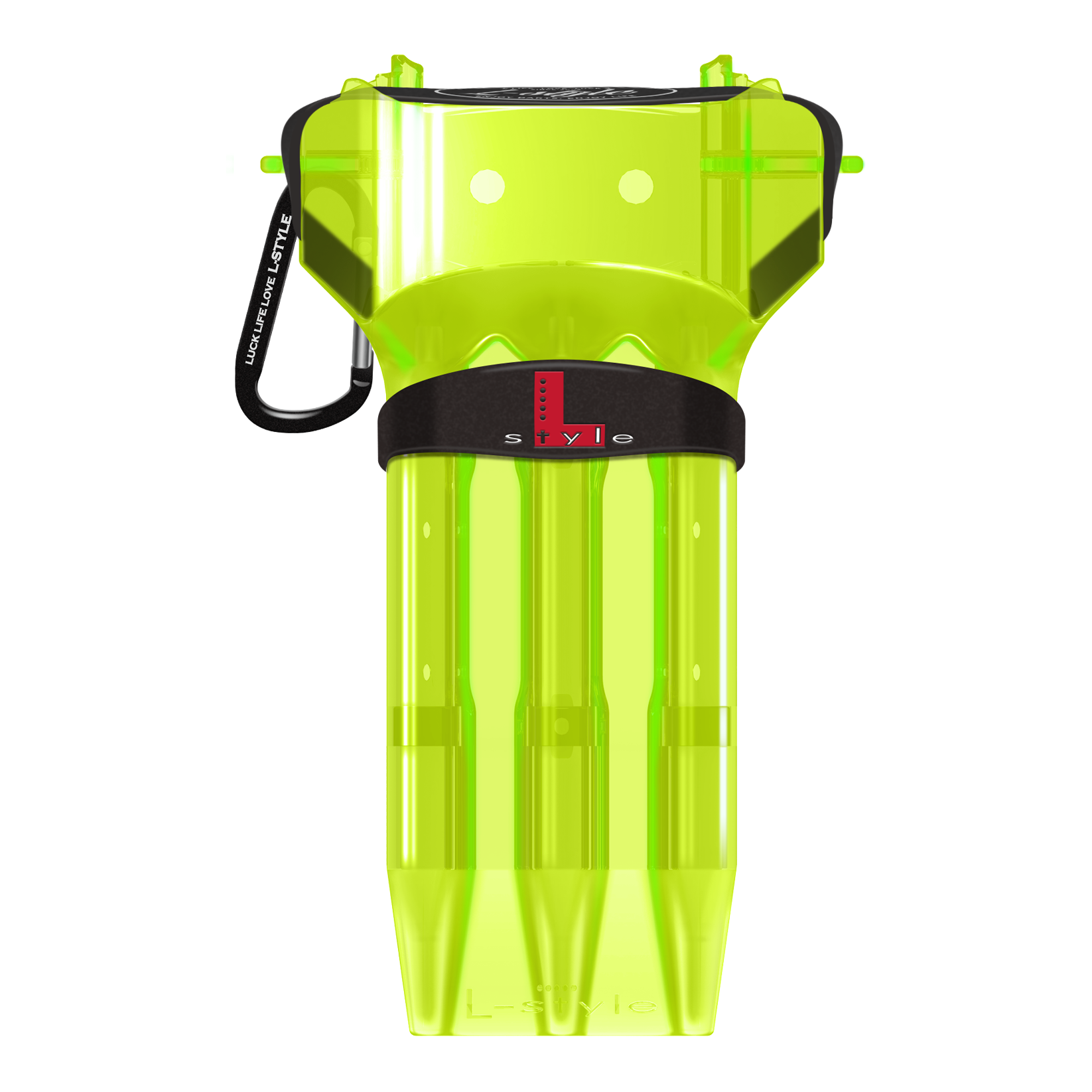 L-Style Krystal One Solid Color Dart Case Das Bild zeigt ein neon-gelbes Dartcase von L-Style. Das Case hat einen schwarzen Verschluss und ist durchsichtig gestaltet.