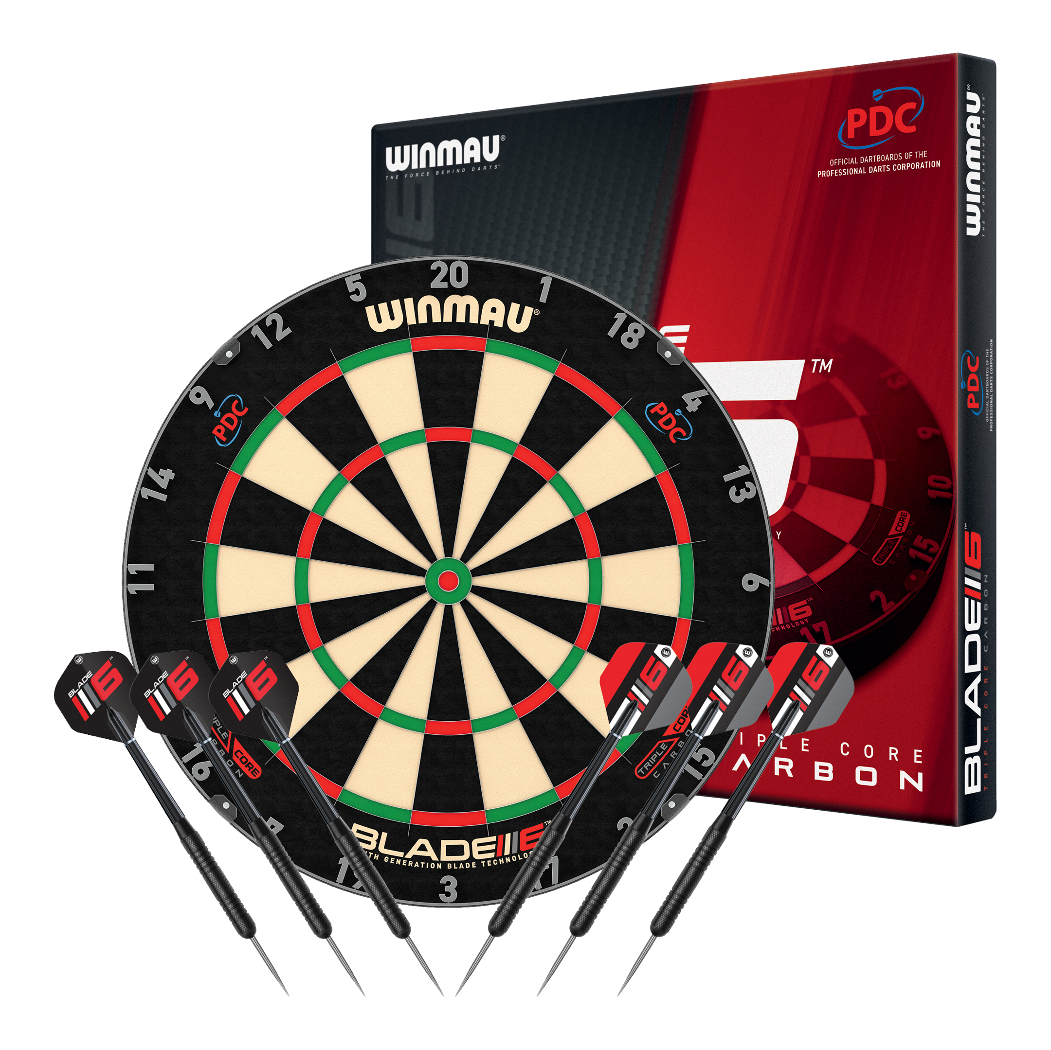Das Bild zeigt das Produkt "810008_Winmau_Blade6_TripleCore_Starter_Bundle_1". Es ist ein Starter-Set für Dartspieler.