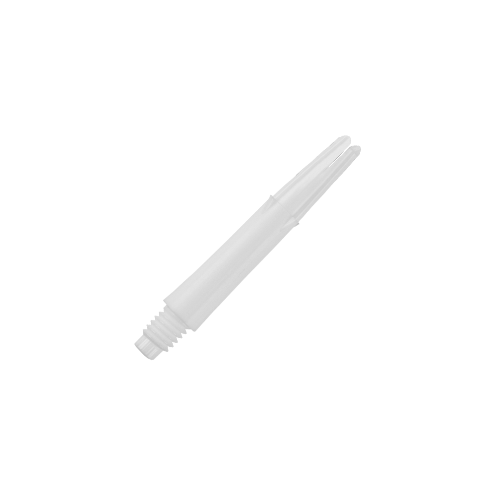 L-L-Style-Shafts Locked Straight - White Dieses Bild zeigt einen weißen, geraden Dartshaft ohne Kappen. Er hat am unteren Ende ein Gewinde zum Befestigen am Dartbarrel.