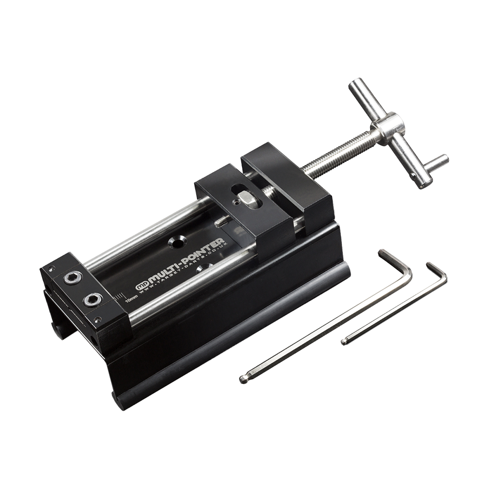 119650_Target_Multi-Pointer_Spitzenwechselmaschine_1 Das Bild zeigt die 'Target Multipointer Spitzenwechselmaschine', ein Gerät zum präzisen Wechseln von Spitzen. Neben der Maschine liegen zwei Inbusschlüssel als Zubehör.