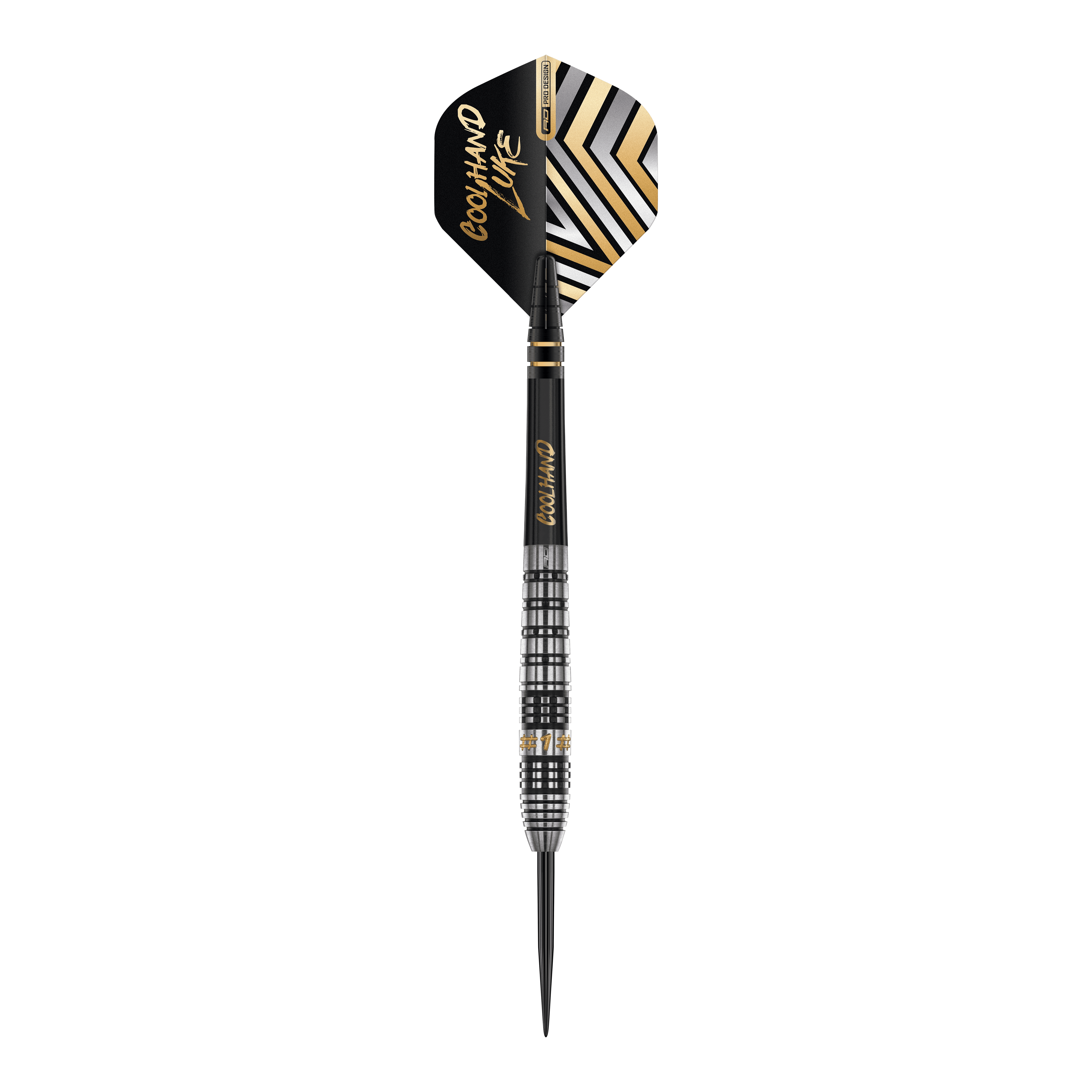 Red Dragon Luke Humphries Prestige Steel Darts Dies ist ein 'Red Dragon Luke Humphries Prestige Steeldart'. Der Dart hat ein schwarz-silbernes Design mit goldenen Akzenten und auffälligen Mustern auf dem Flight.