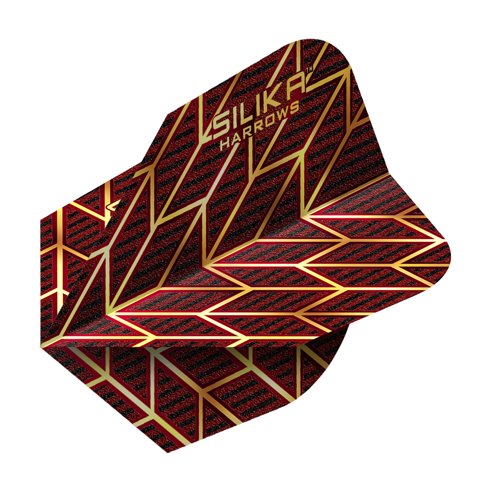 Harrows Silika Monarch No6 Flights in Rot. Die strukturierte Oberfläche der Flights ist gut zu sehen.