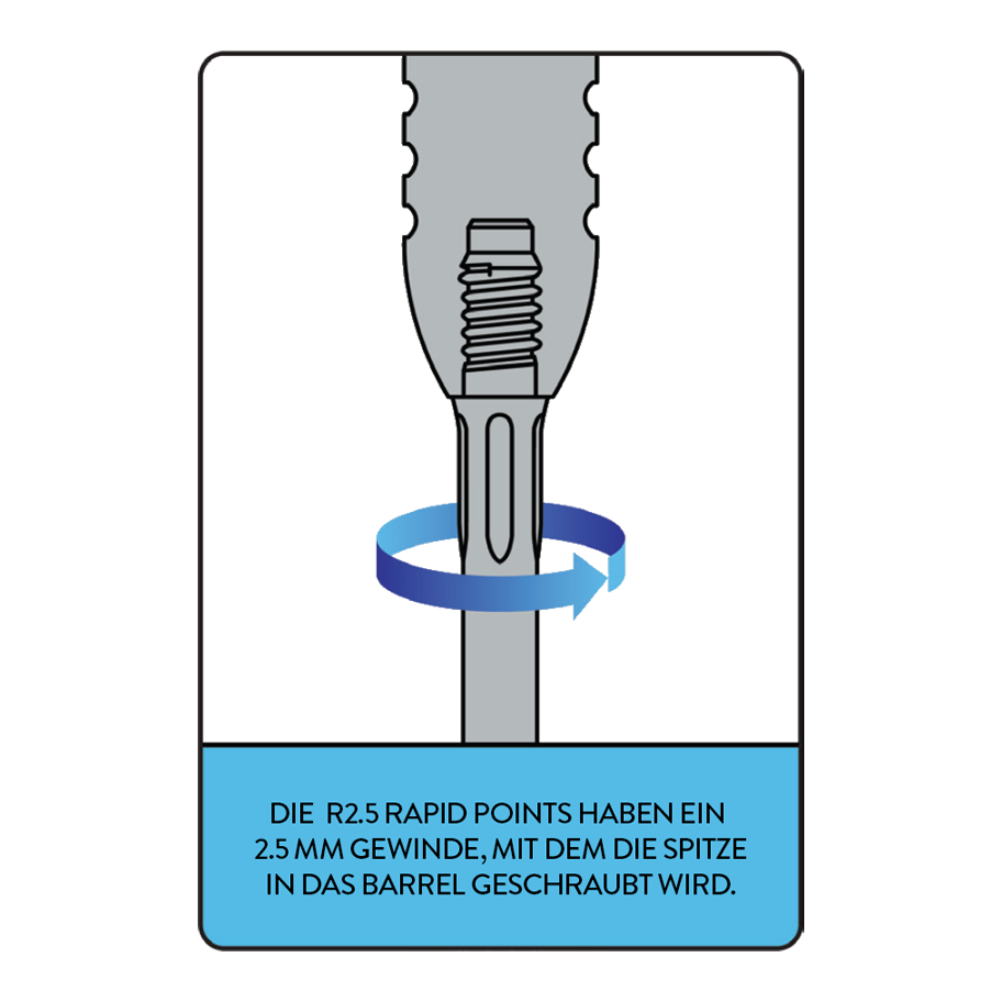 Das Bild zeigt das Mission R2.5 Rapid Point Tool. Dieses Tool dient zur Wartung von Dartspitzen.