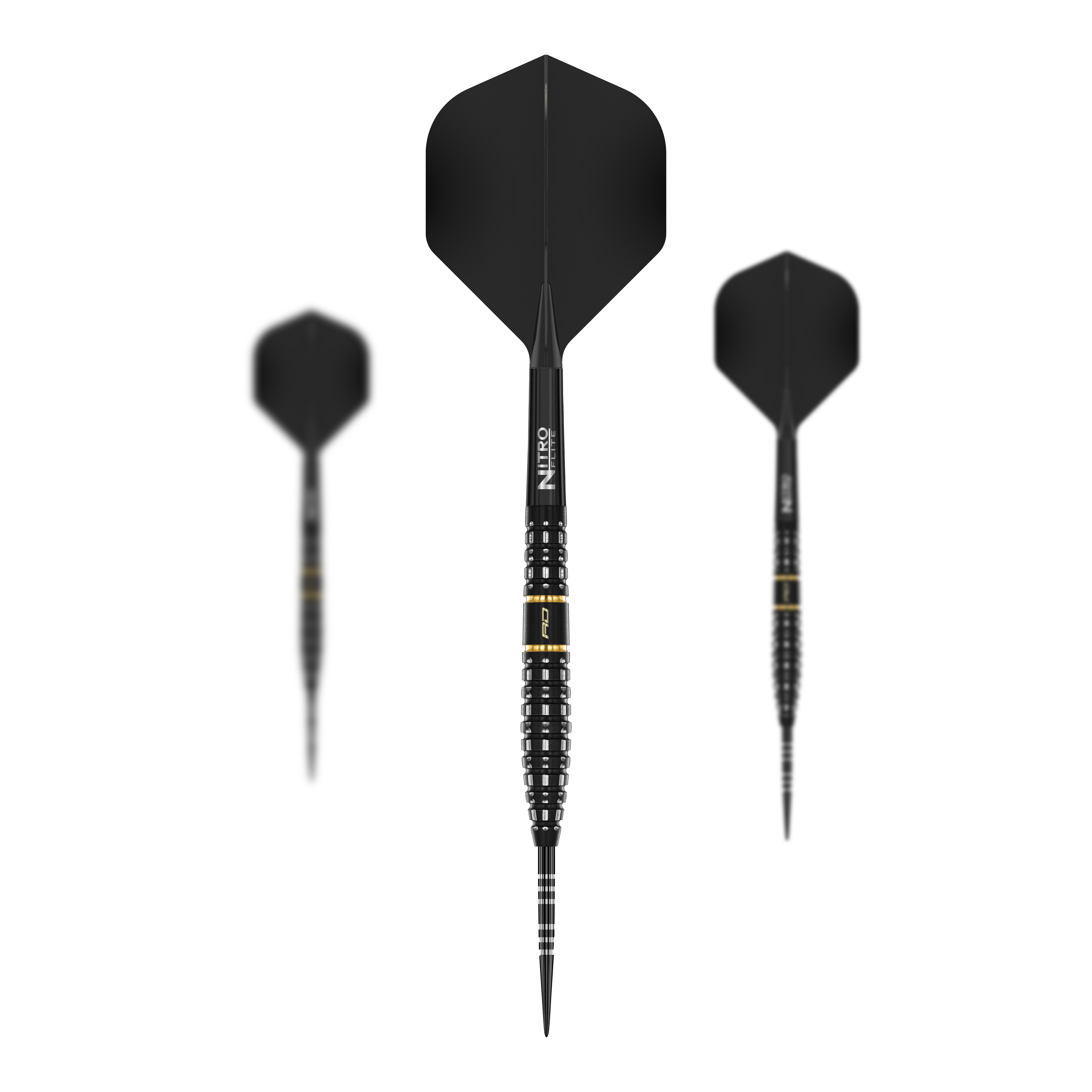 Hier sind die Red Dragon Ascend Torpedo Steeldarts als Set zu sehen. Das Bild zeigt die Zusammenstellung und das Aussehen der Darts.