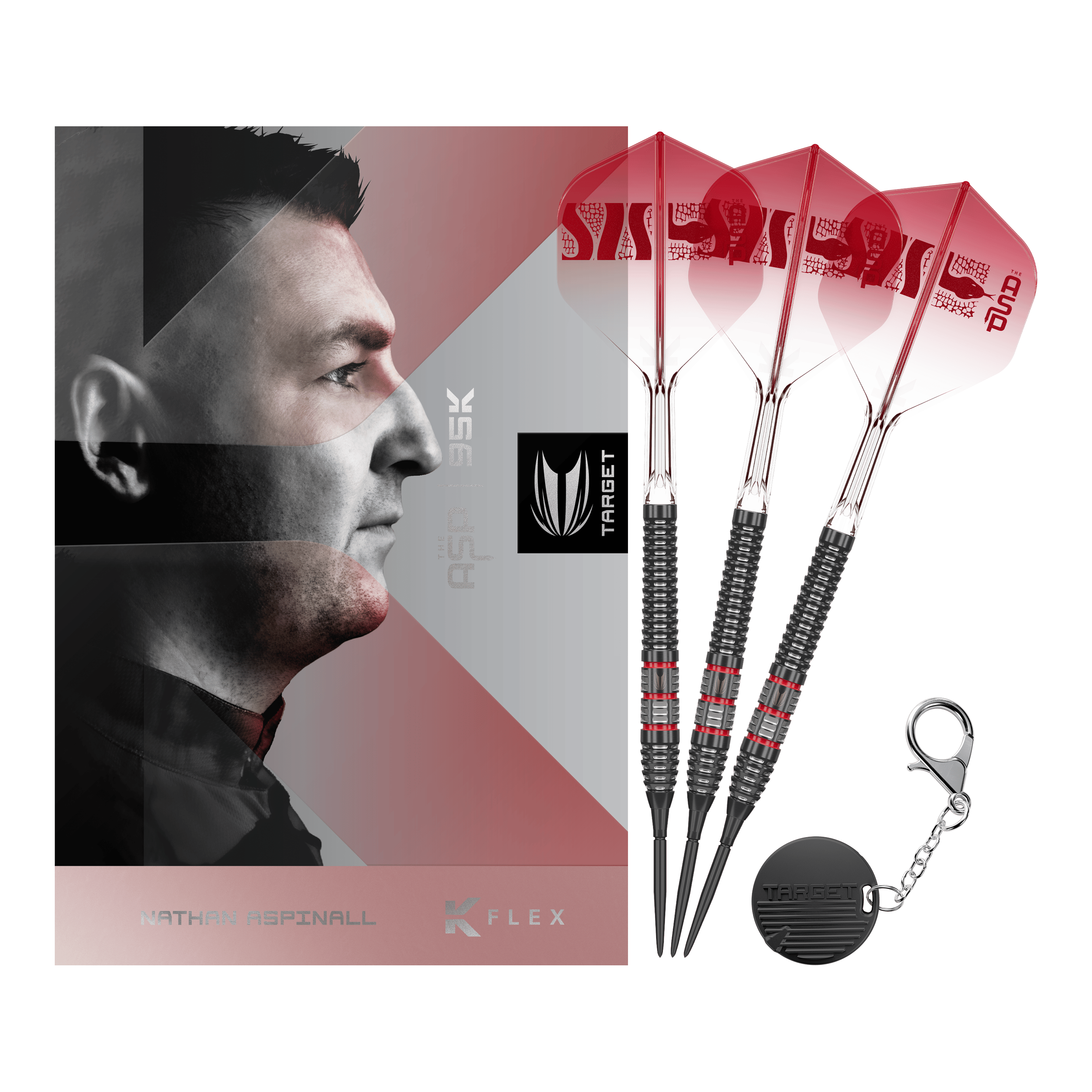 Target Nathan Aspinall 95K Swiss Point Steel Darts Volle Ansicht der Target Nathan Aspinall 95K Swiss Point Steeldarts. Die Darts sind in ihrer Gesamtheit abgebildet.