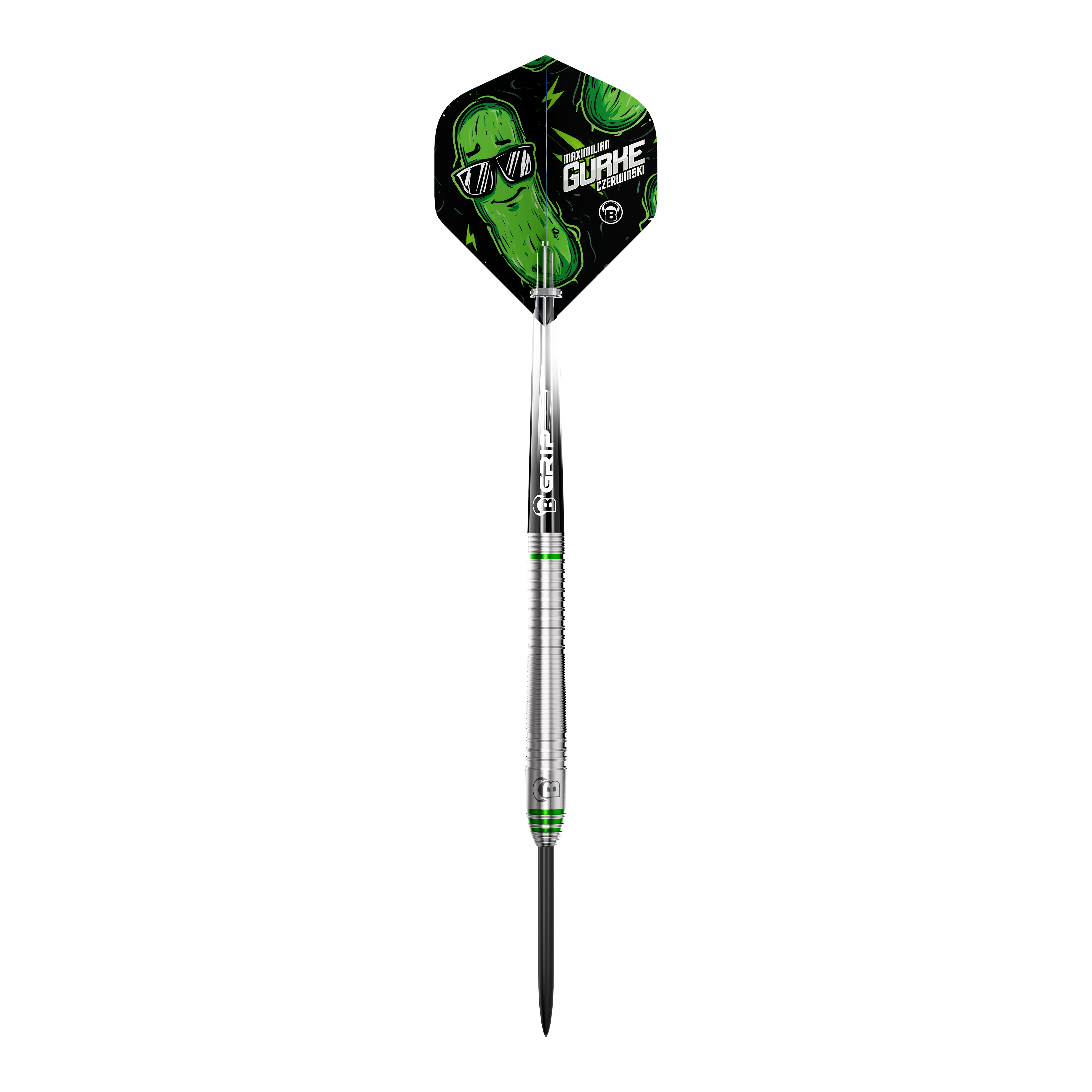 Bulls Max Czerwinski Cucumber Steeldarts - 23g Hier sieht man die Bulls Max Czerwinski Gurke Steeldarts mit 23g. Die Darts zeichnen sich durch ihre besondere Form und Verarbeitung aus.
