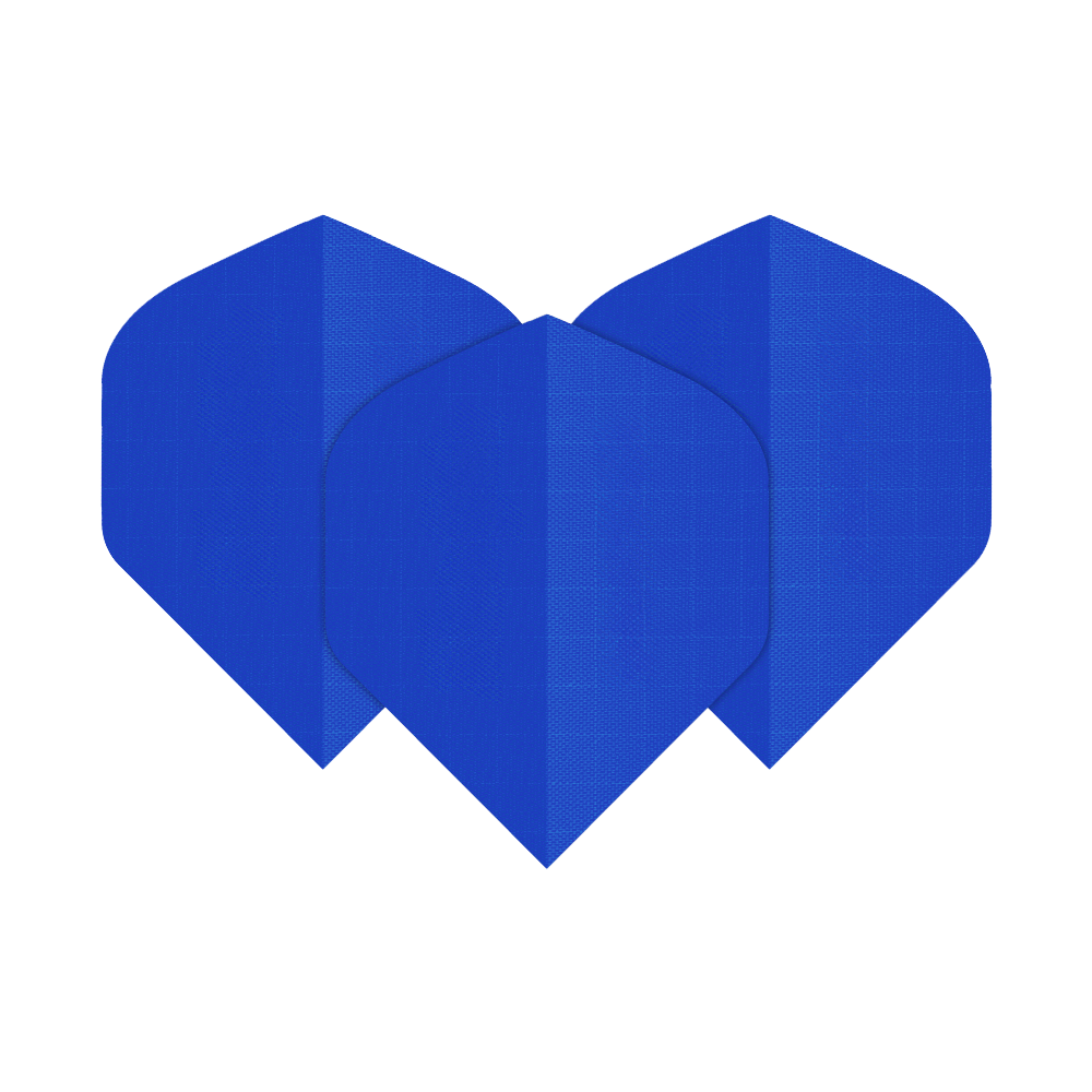 Nylon Fabric Flights - Standard - BLUE Das Bild zeigt drei blaue Dart-Flights aus Nylon-Stoff. Sie haben eine klassische, leicht abgerundete Form.