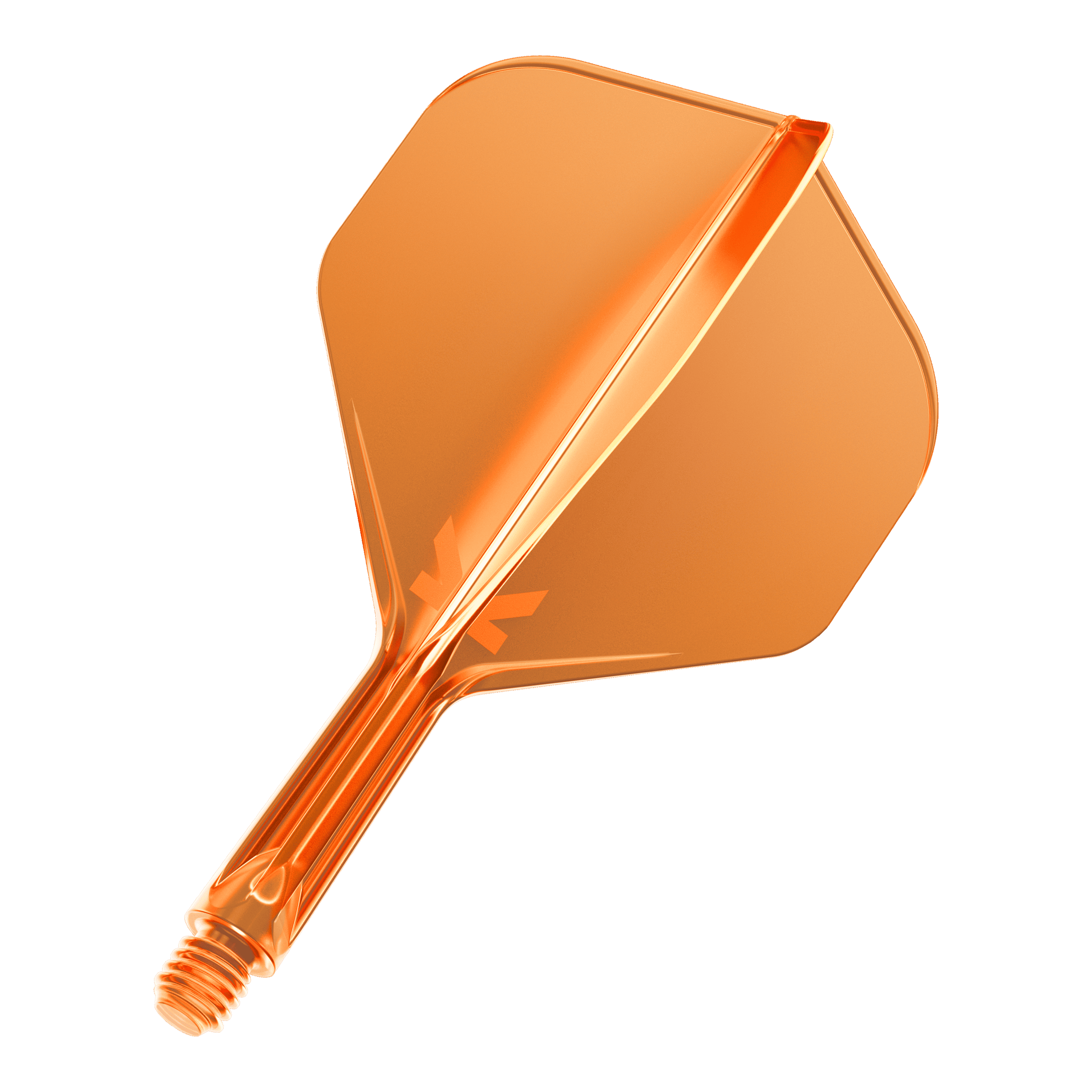 Target K-Flex No2 Standard Flight System - Neon Orange Dies ist ein neonorangefarbener Dartflight mit einem integrierten Schaft. Er hat eine glänzende Oberfläche und eine standardisierte Form.