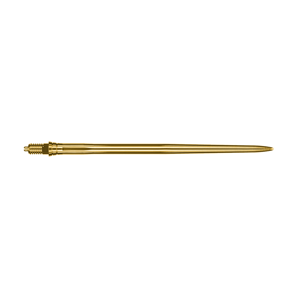 Caliburn EZ-EVO dart tips - Smooth - Gold Eine goldene, glatte Dartspitze mit einer Länge von 50 mm ist abgebildet. Das Bild zeigt das Produkt aus nächster Nähe.
